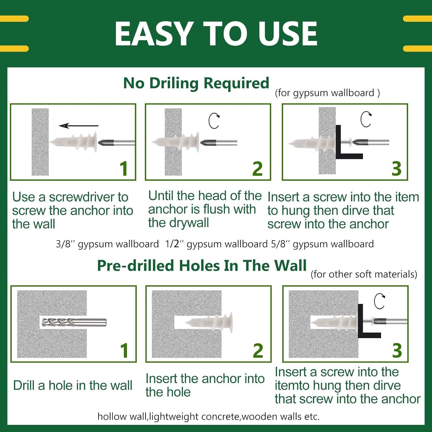 Kit de Anclajes y Tornillos para Paneles de Yeso Tanbupu 156PCS