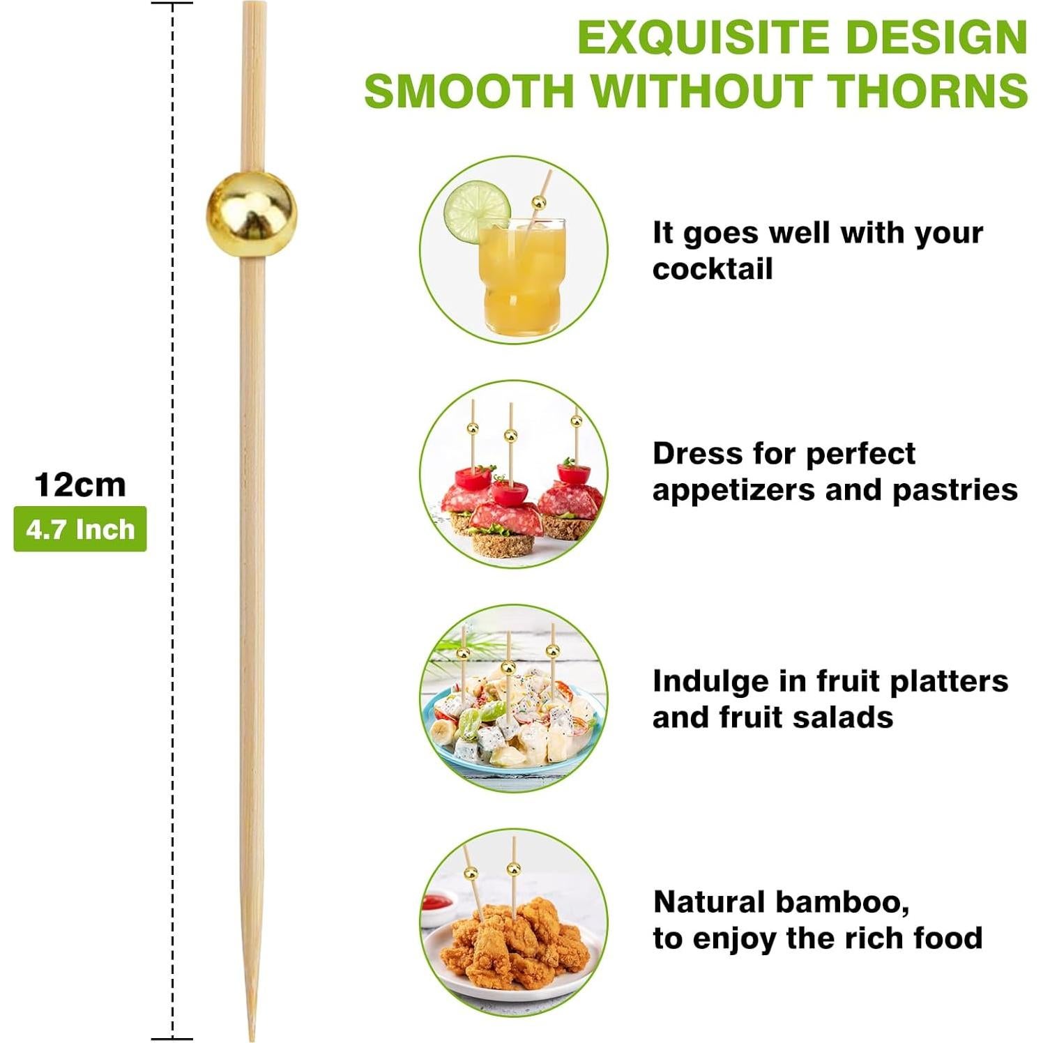 Palillos de cóctel de bambú THISONG 200PCS perla dorada