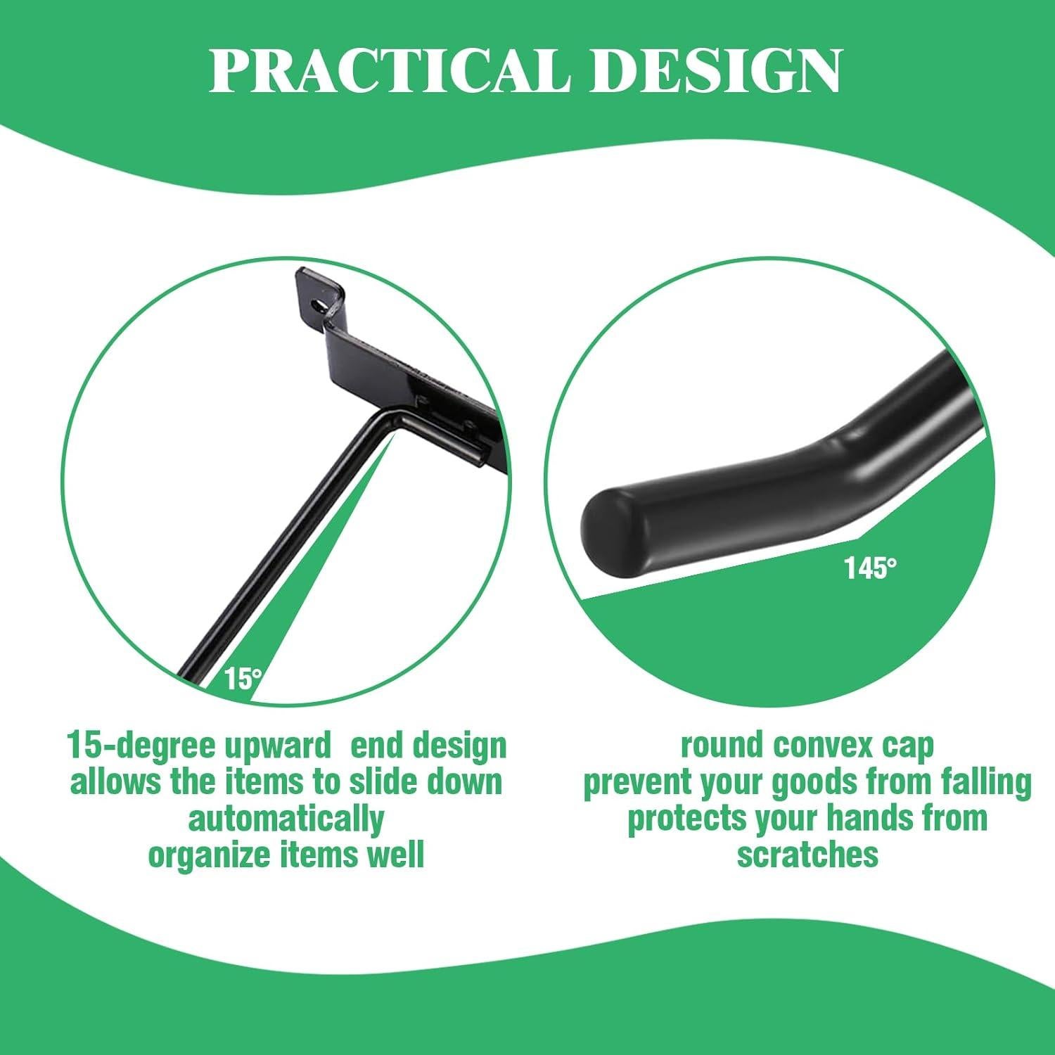 30 Ganchos Slatwall 5CM Yauhar Acero Inoxidable Negro