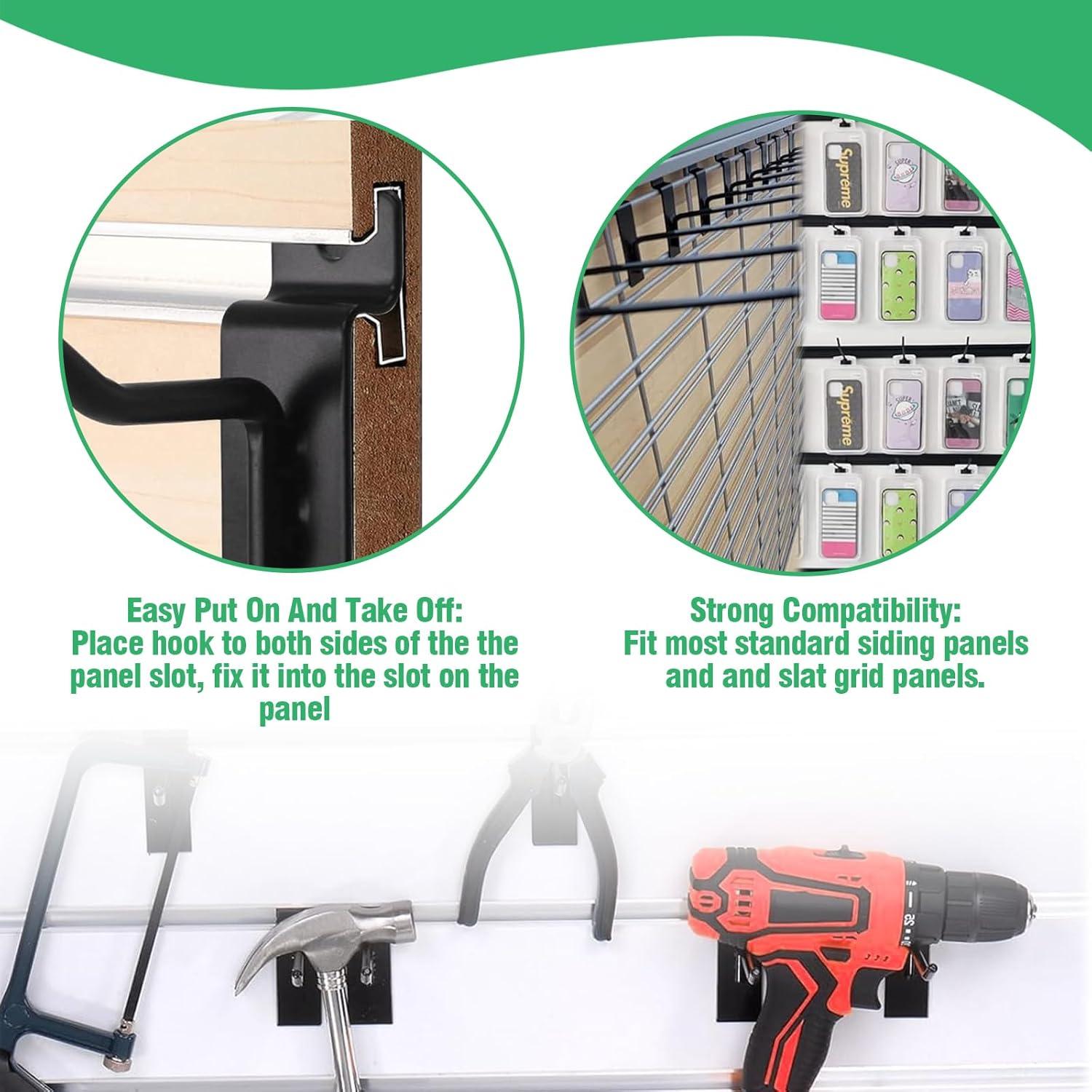 30 Ganchos Slatwall 5CM Yauhar Acero Inoxidable Negro