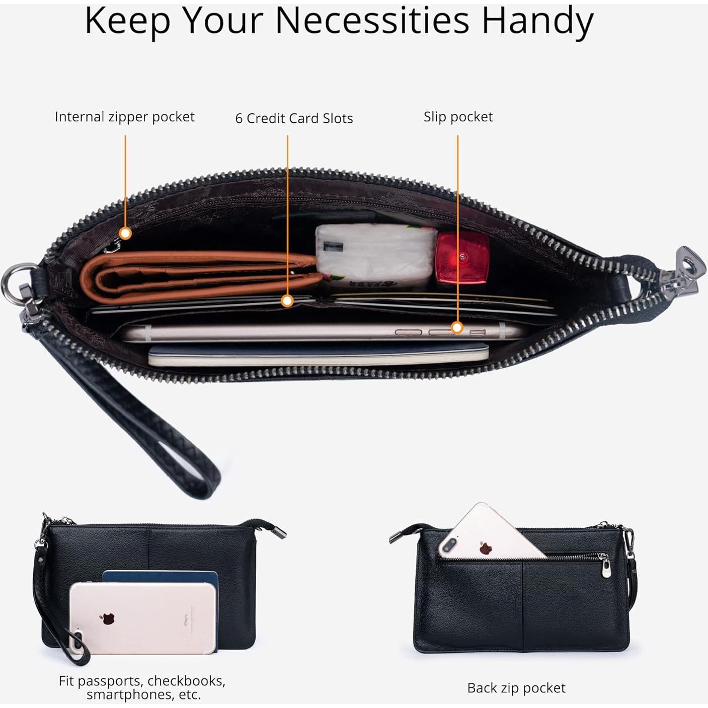 Cartera de Cuero Genuino Bveyzi para Mujeres - Clutch y Cruzado