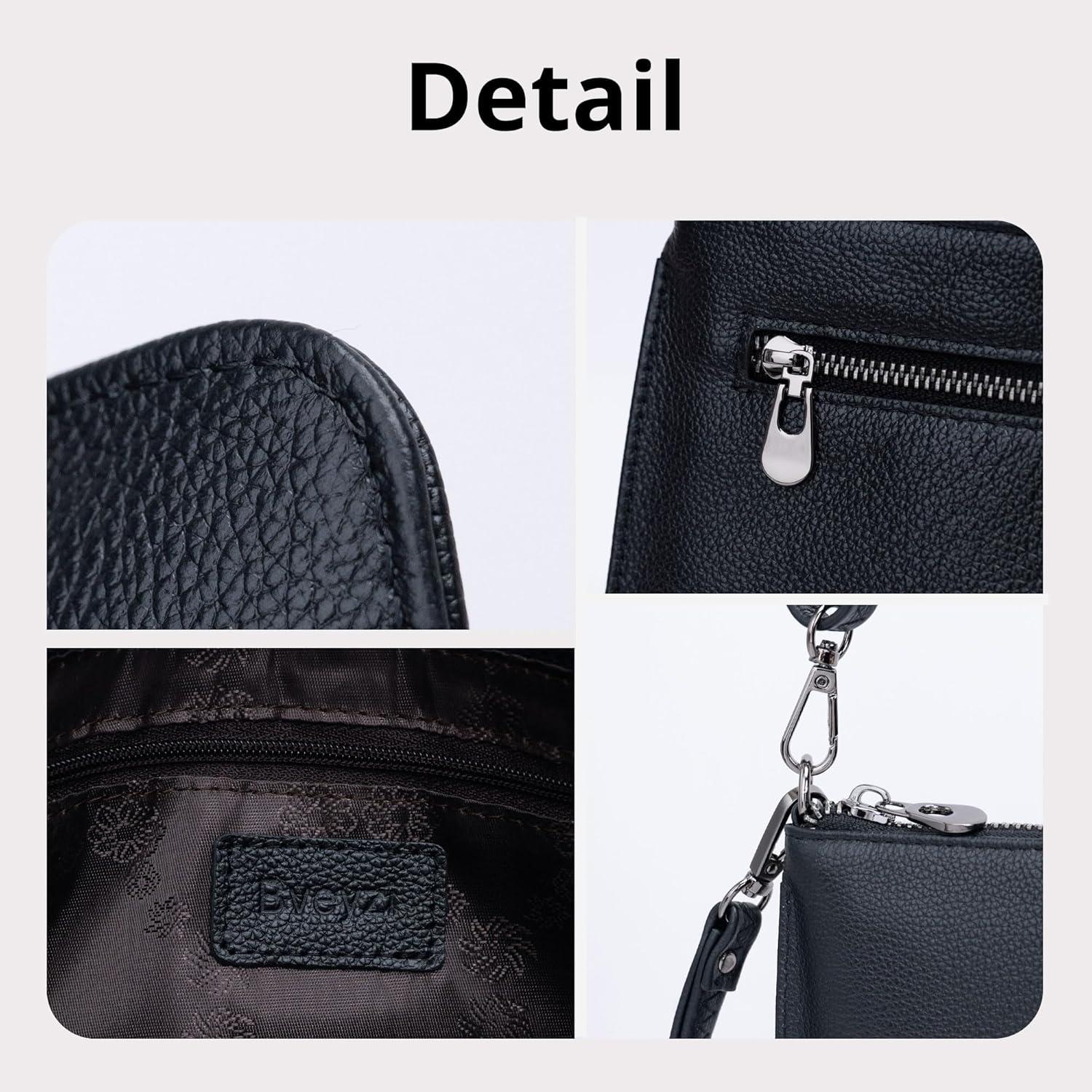 Cartera de Cuero Genuino Bveyzi para Mujeres - Clutch y Cruzado