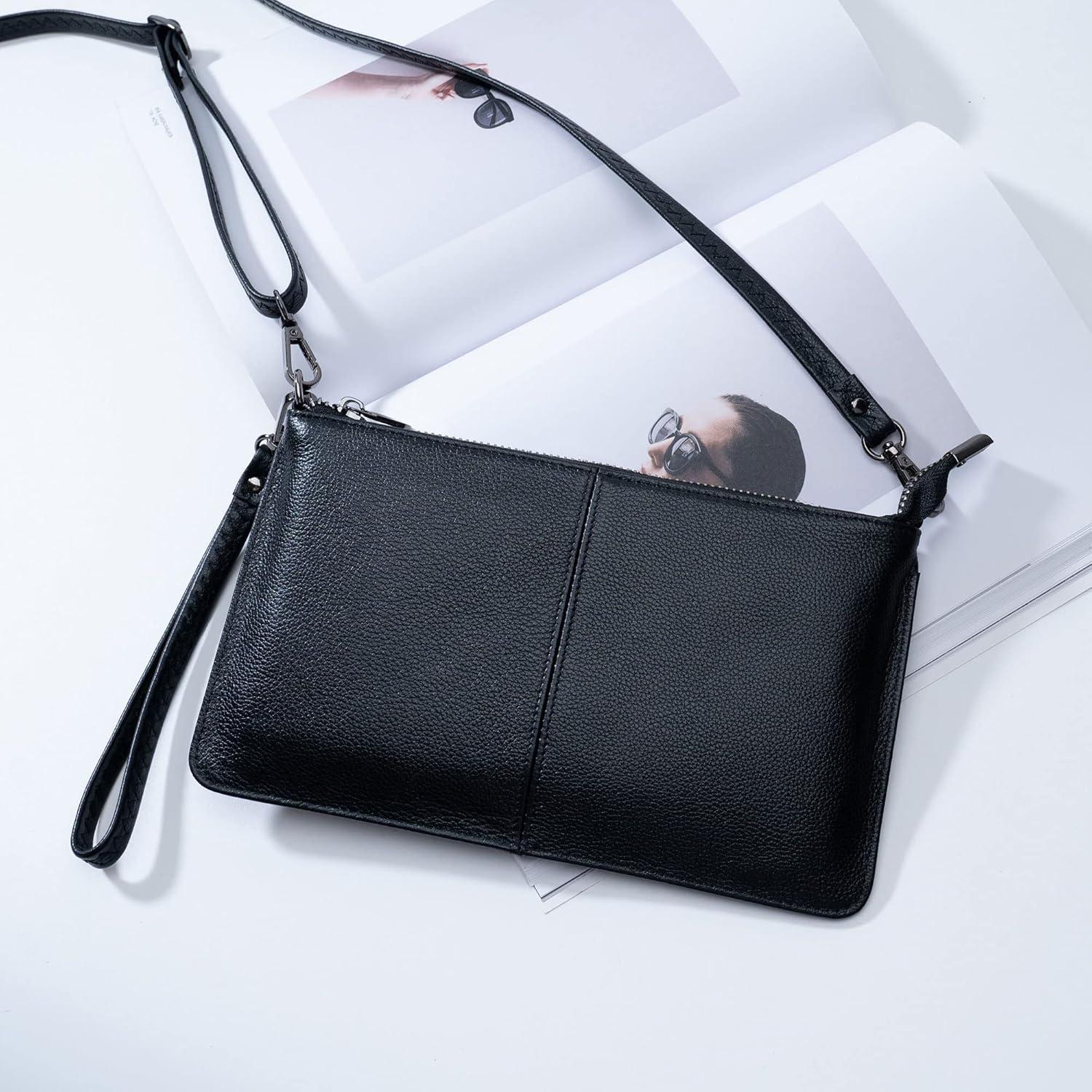 Cartera de Cuero Genuino Bveyzi para Mujeres - Clutch y Cruzado