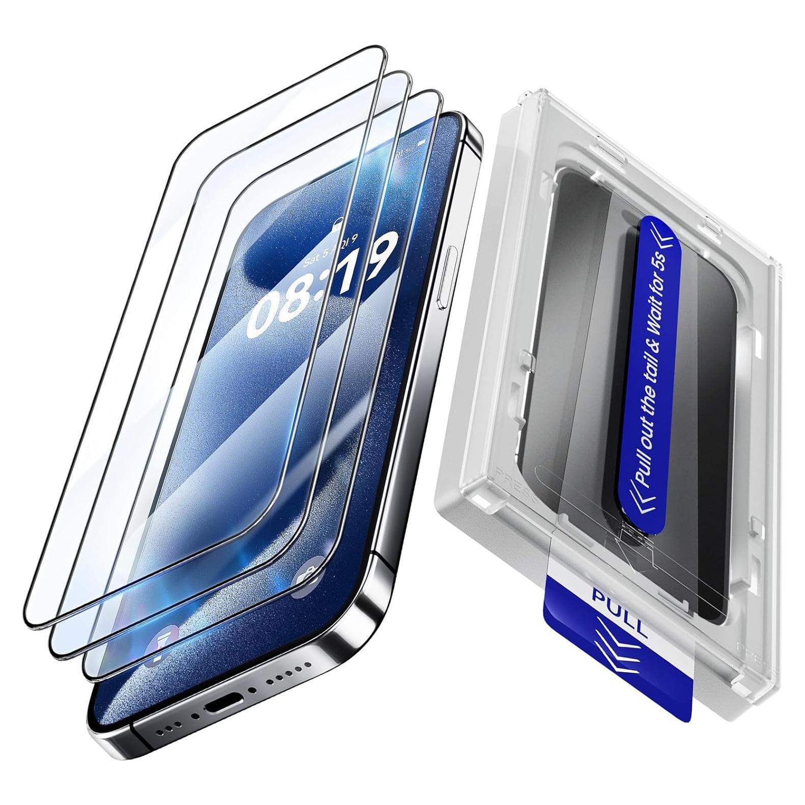 Paquete de 3 Protectores de Pantalla Fonowlo para iPhone 15/16 6.1" 9H+