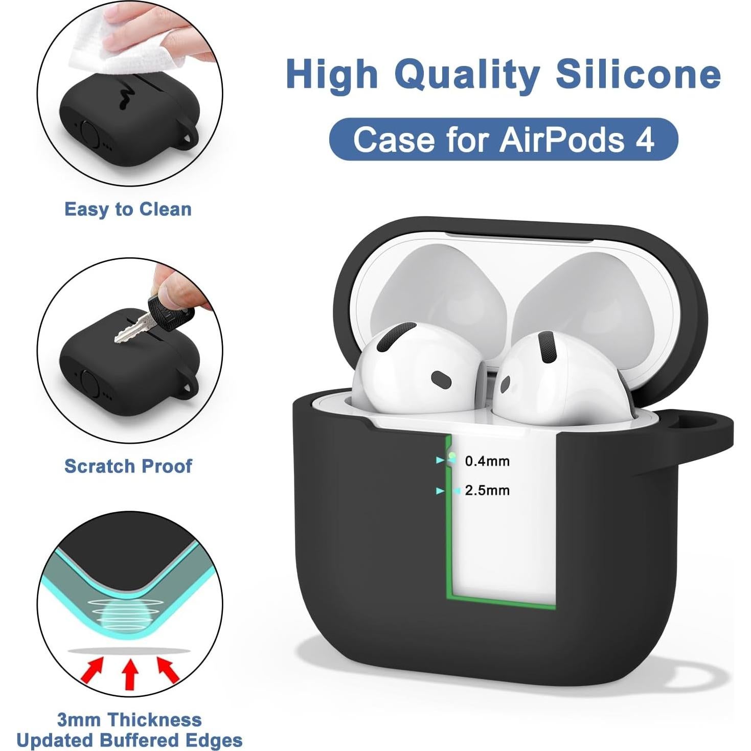 Funda de Silicona Meliya para AirPods 4ta Generación 2024 - Negro