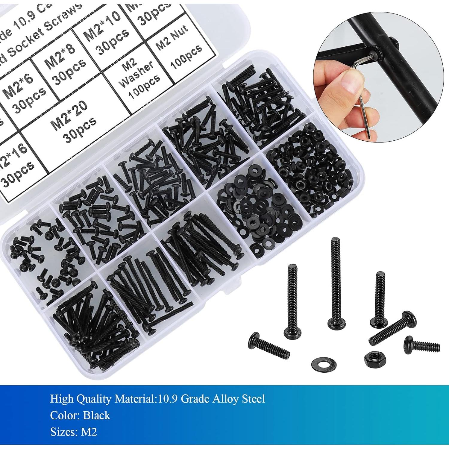 Kit 410 Piezas Tornillos Cabeza Hexagonal M2 Acero 10.9