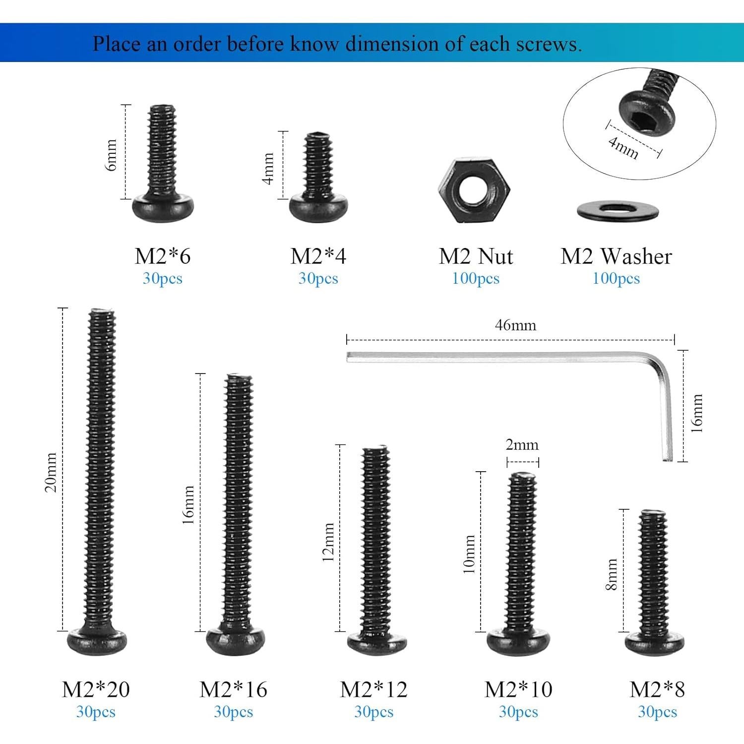 Kit 410 Piezas Tornillos Cabeza Hexagonal M2 Acero 10.9