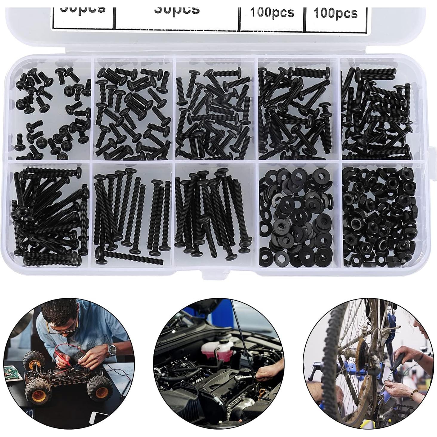 Kit 410 Piezas Tornillos Cabeza Hexagonal M2 Acero 10.9