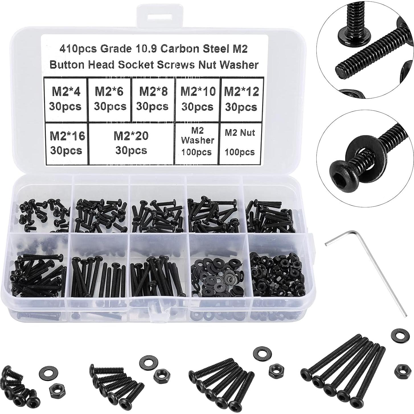 Kit 410 Piezas Tornillos Cabeza Hexagonal M2 Acero 10.9