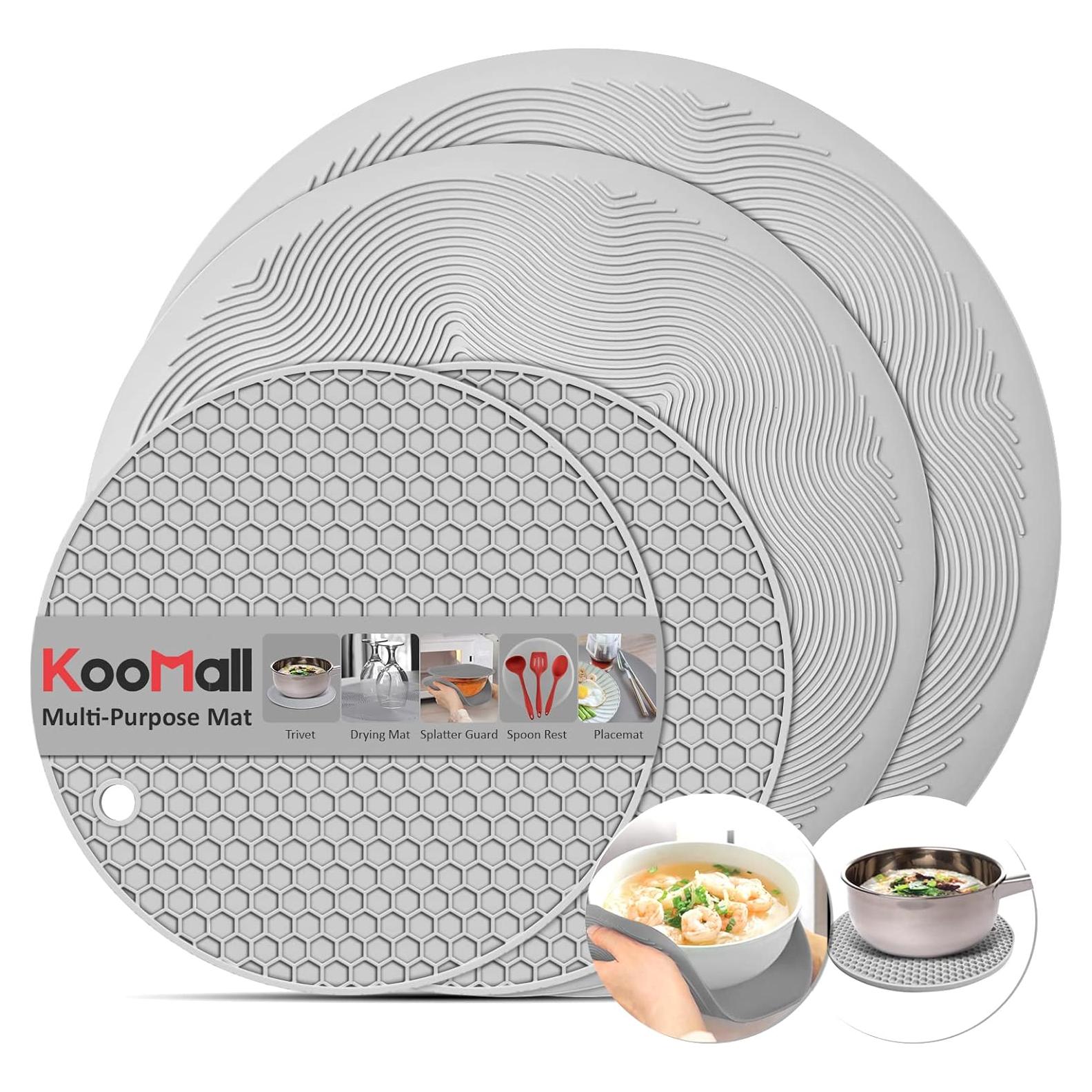 Trivetes de Silicona KooMall 4 en 1 Resistente al Calor Gris
