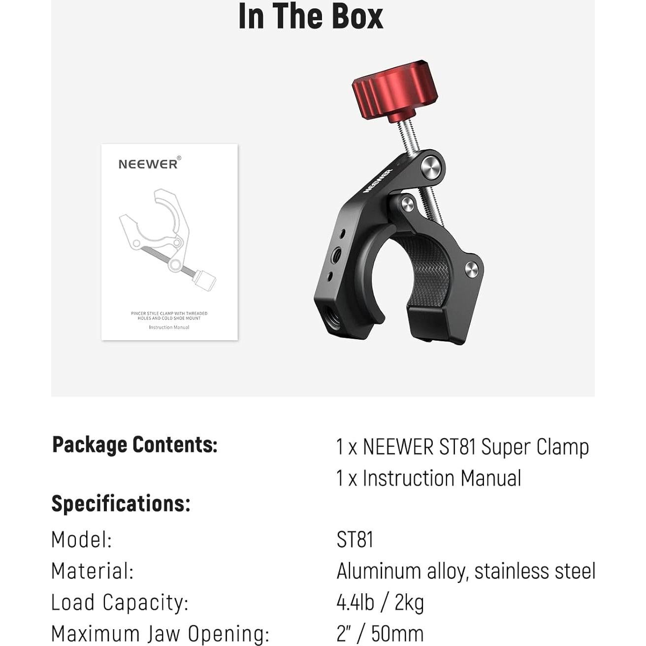 Abrazadera Super Clamp NEEWER ST81 con zapata fría 4 kg