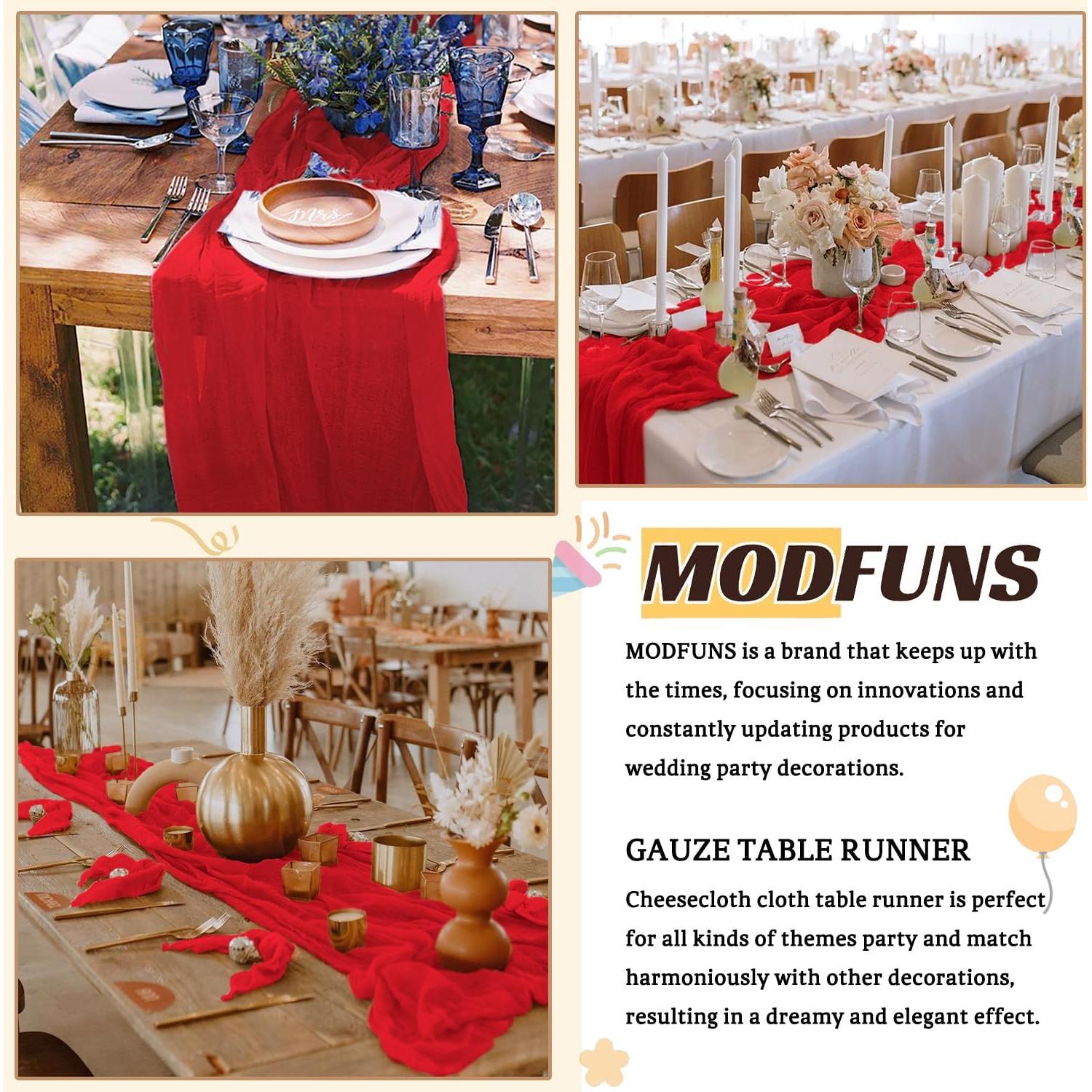 Corredor de Mesa de Gasa Roja MODFUNS 35" x 10FT - Boda y Fiesta