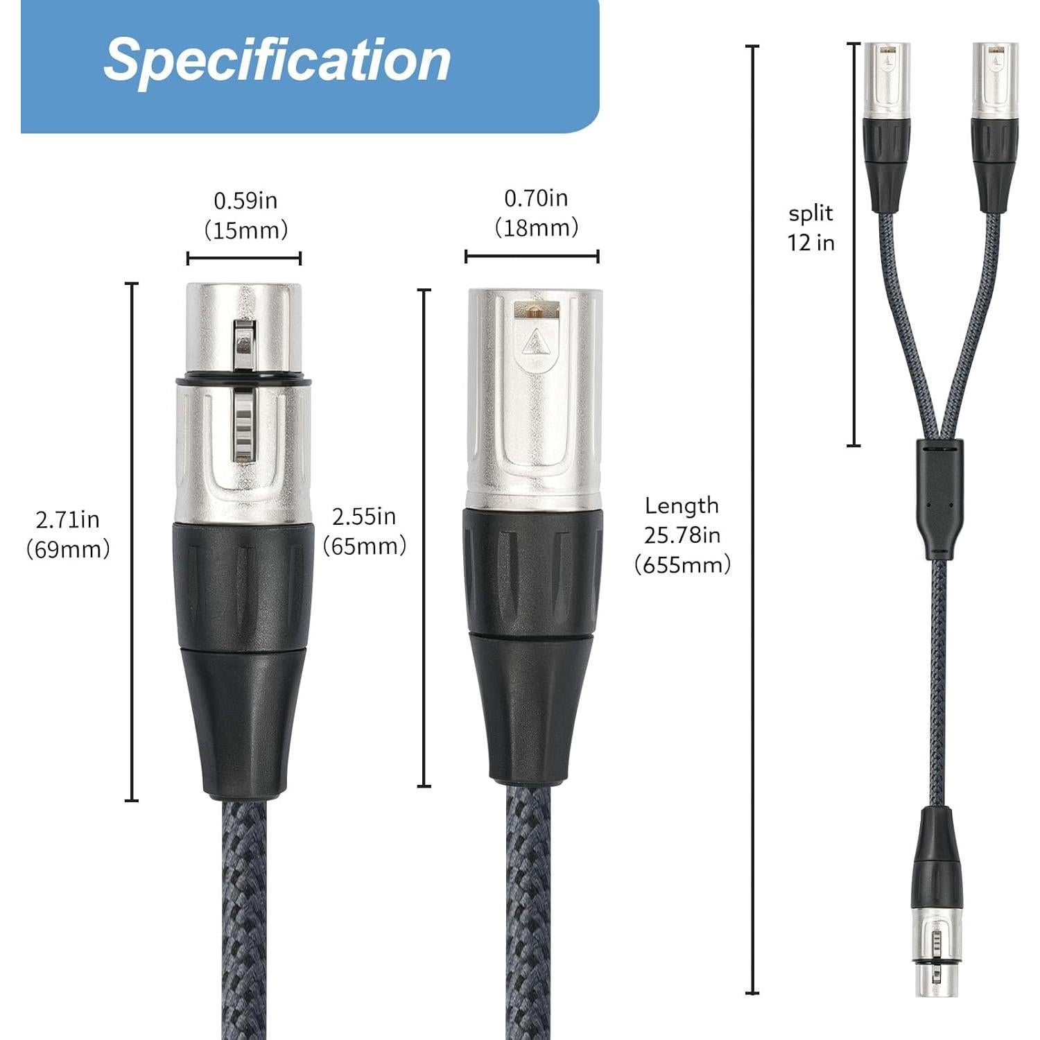 Cable Divisor XLR Devinal 1 Femenino a 2 Masculinos 0.61 m