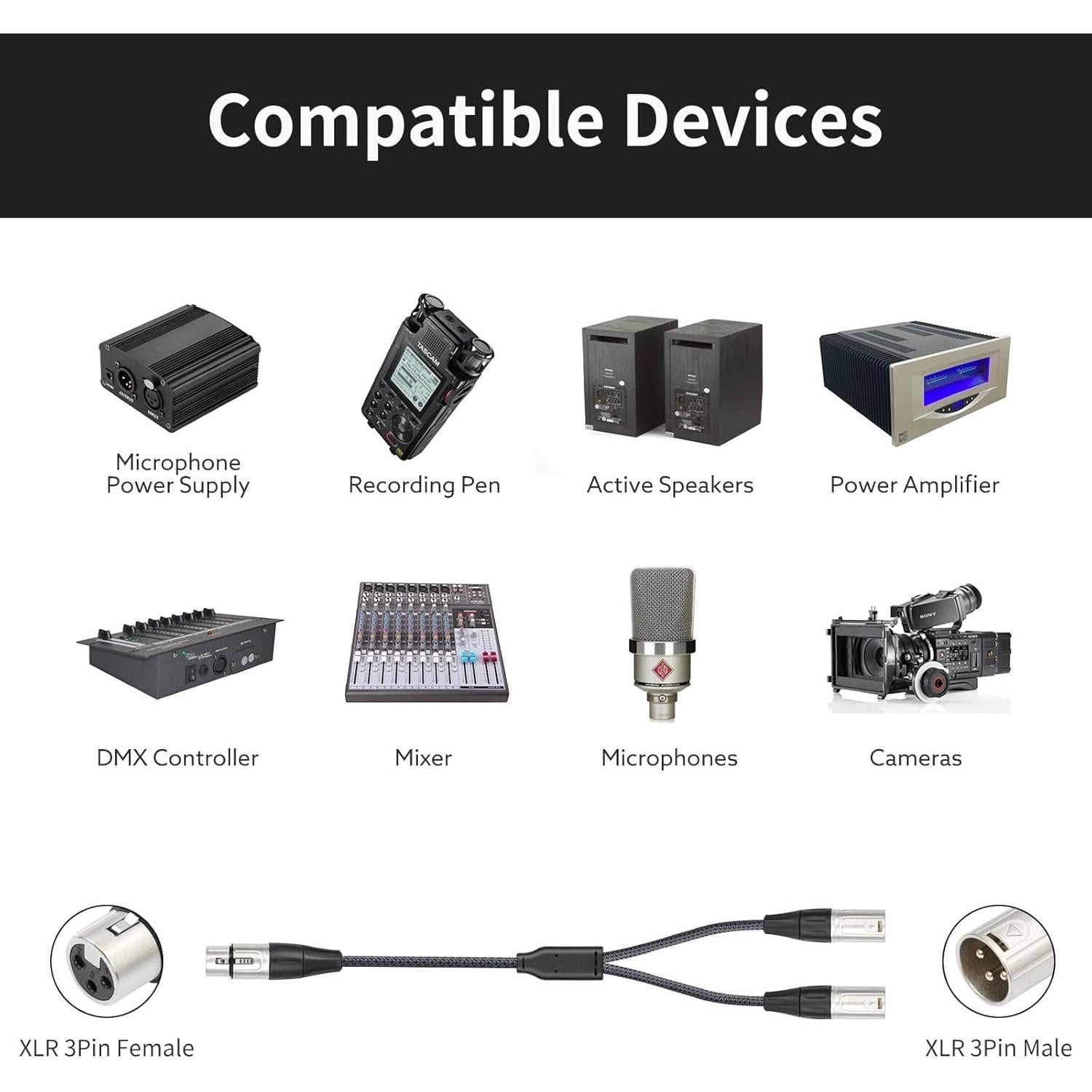 Cable Divisor XLR Devinal 1 Femenino a 2 Masculinos 0.61 m