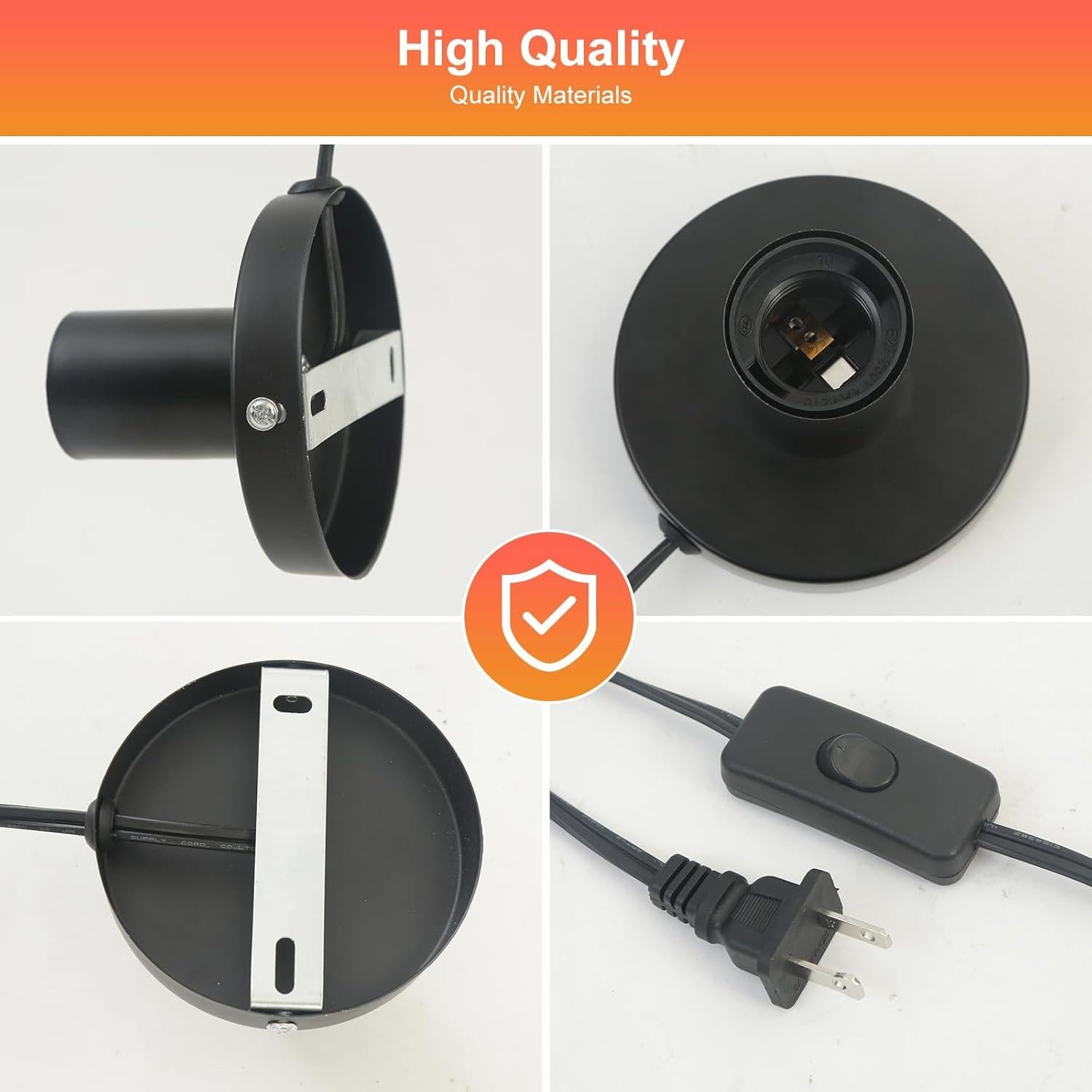 Portalámparas de Metal GYDQVPS E26/E27 con Cable 1.7m Negro