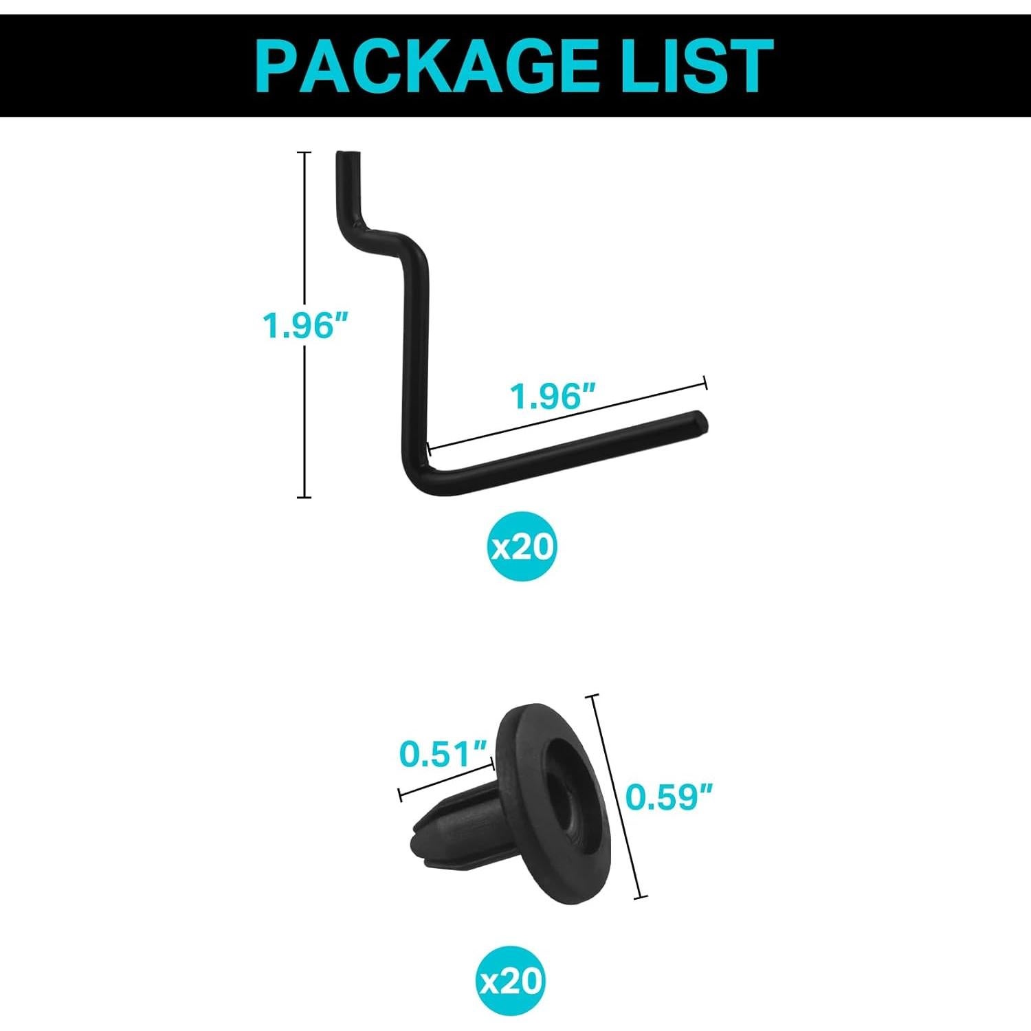 Ganchos en L para Tableros Perforados G.CORE - 20 Piezas