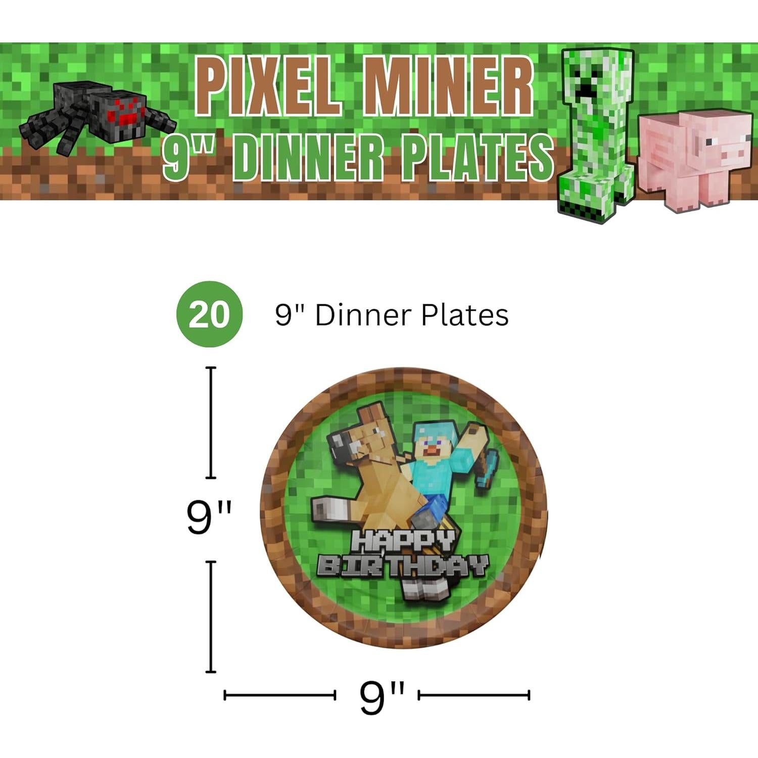 Platos de Cena Desechables Pixel Miner Blue Orchards - 20 Unidades