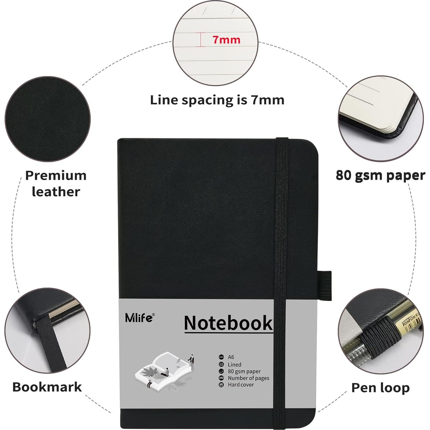 Cuaderno A6 Mlife Tapa Dura Rayado 192 Páginas Negro