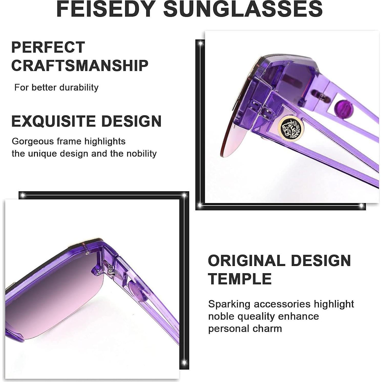 Gafas de Sol FEISEDY Cuadradas UV400 Violeta Cristal