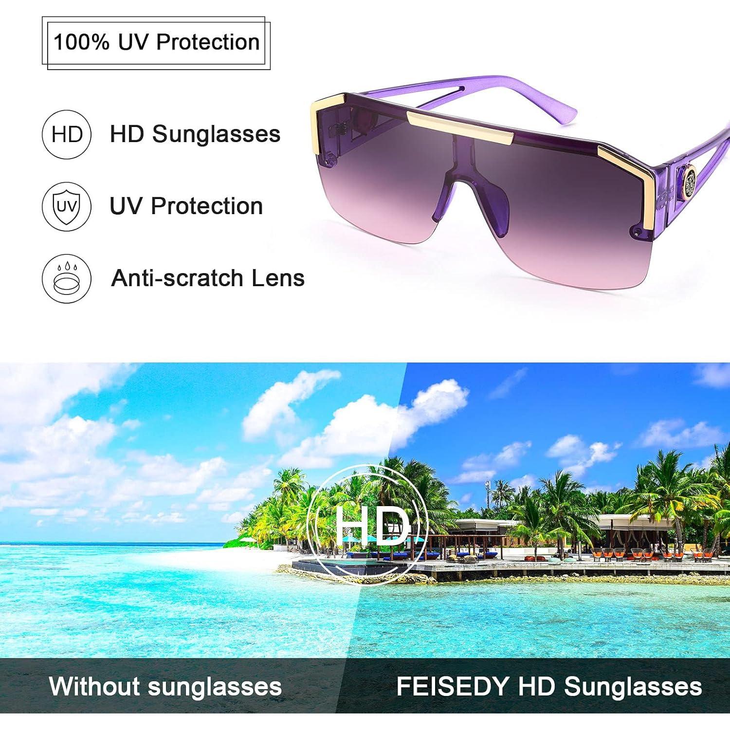 Gafas de Sol FEISEDY Cuadradas UV400 Violeta Cristal