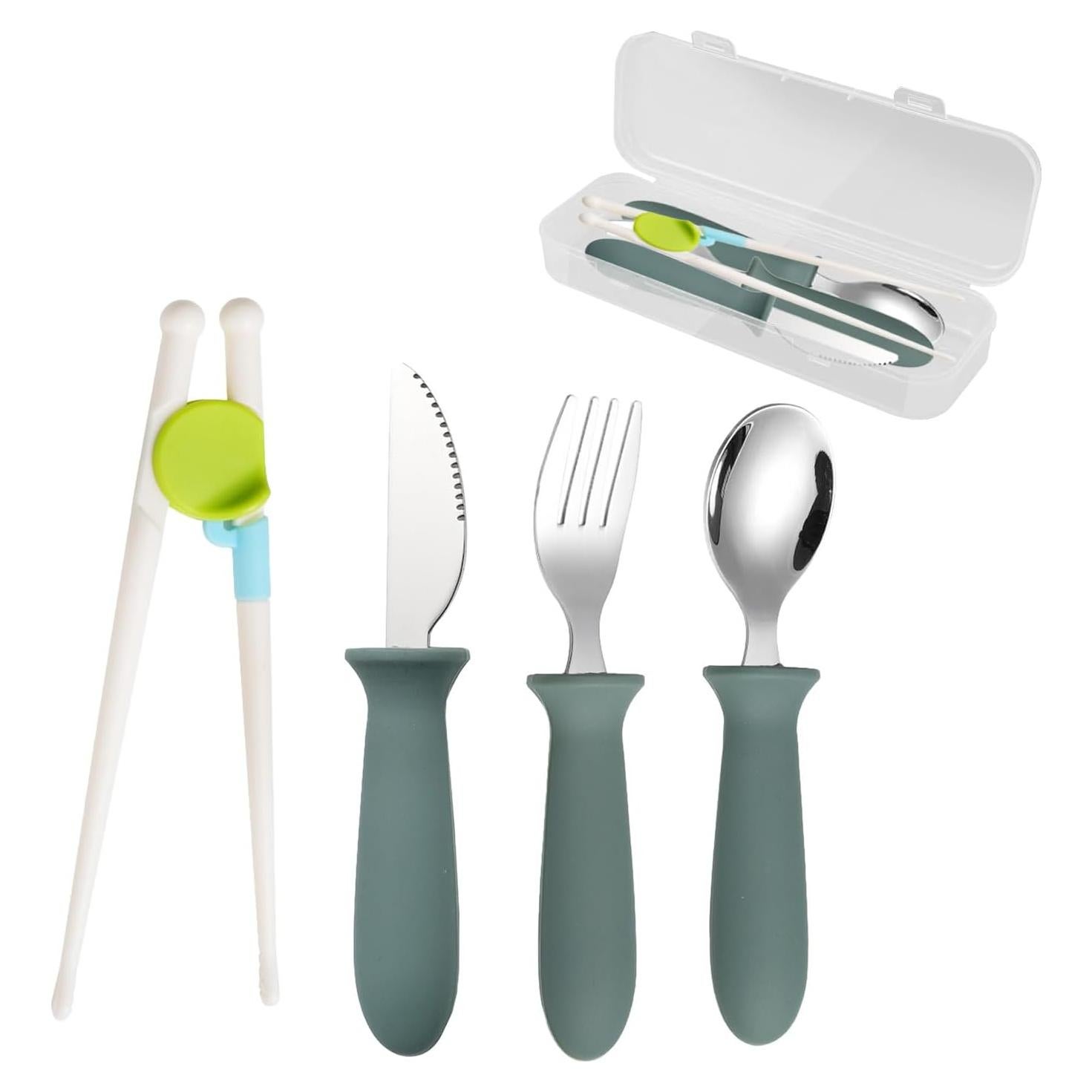 Set de Utensilios para Niños BOVELLA - Acero Inoxidable y Silicona Verde