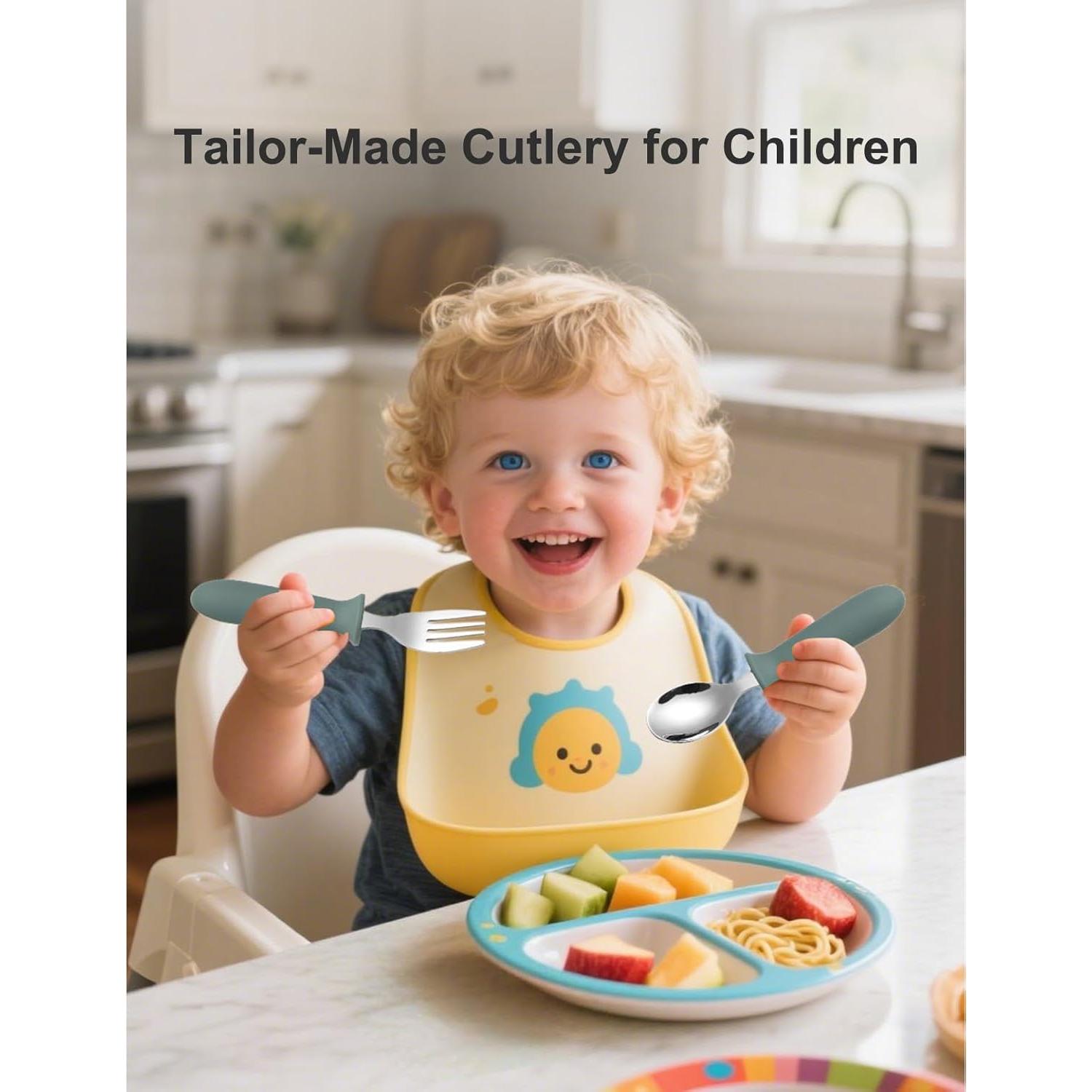 Set de Utensilios para Niños BOVELLA - Acero Inoxidable y Silicona Verde