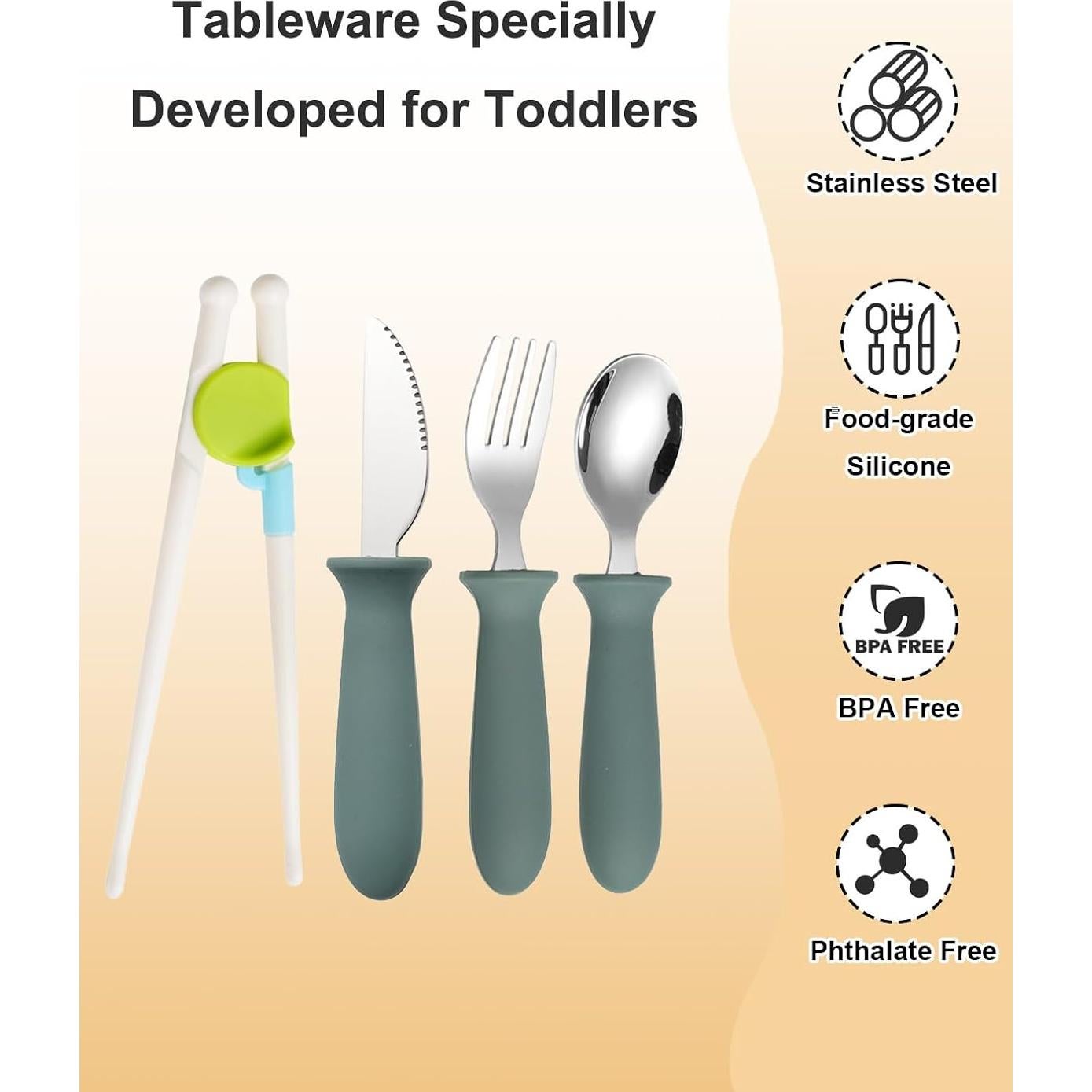 Set de Utensilios para Niños BOVELLA - Acero Inoxidable y Silicona Verde