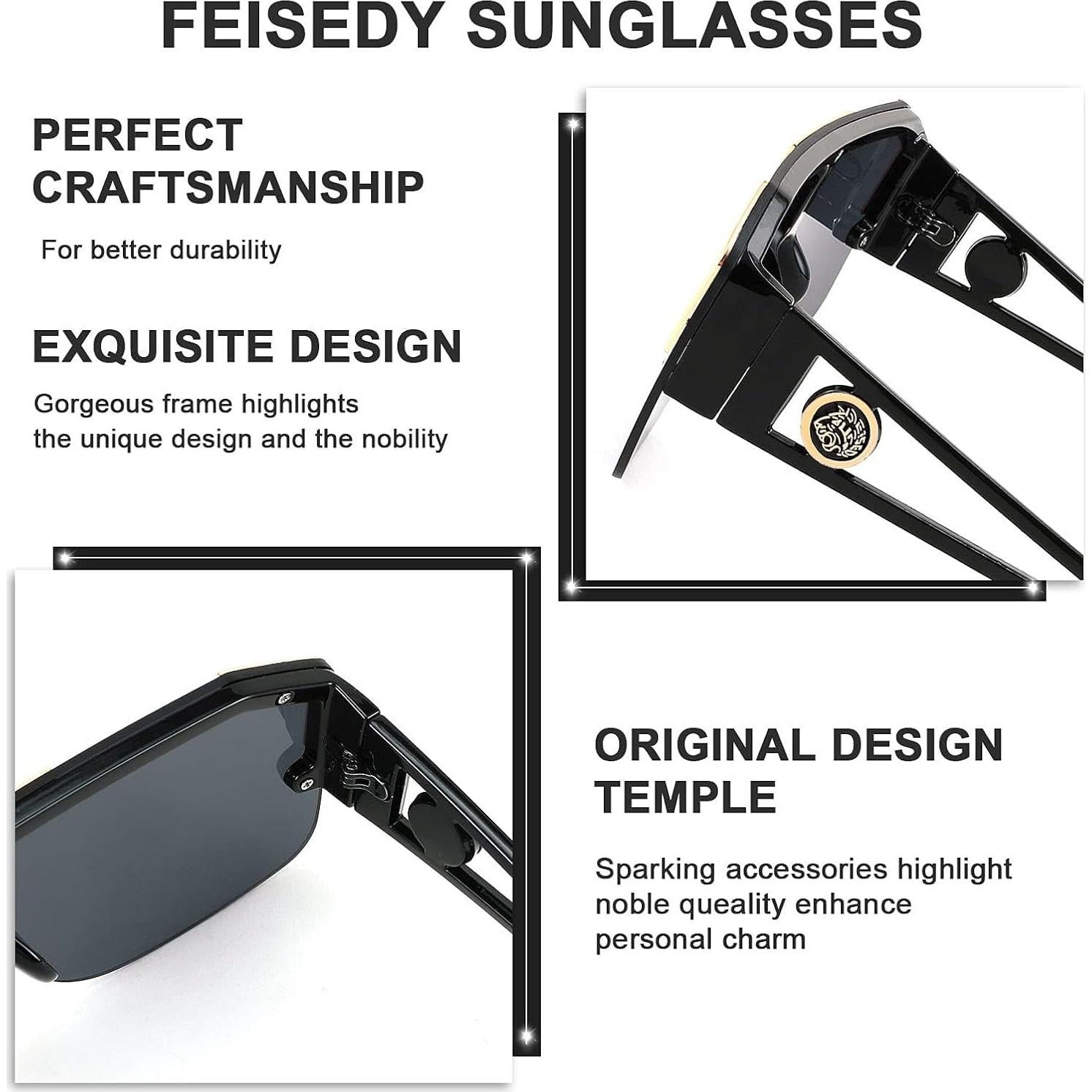 Gafas de Sol FEISEDY Cuadradas UV400 para Hombres y Mujeres