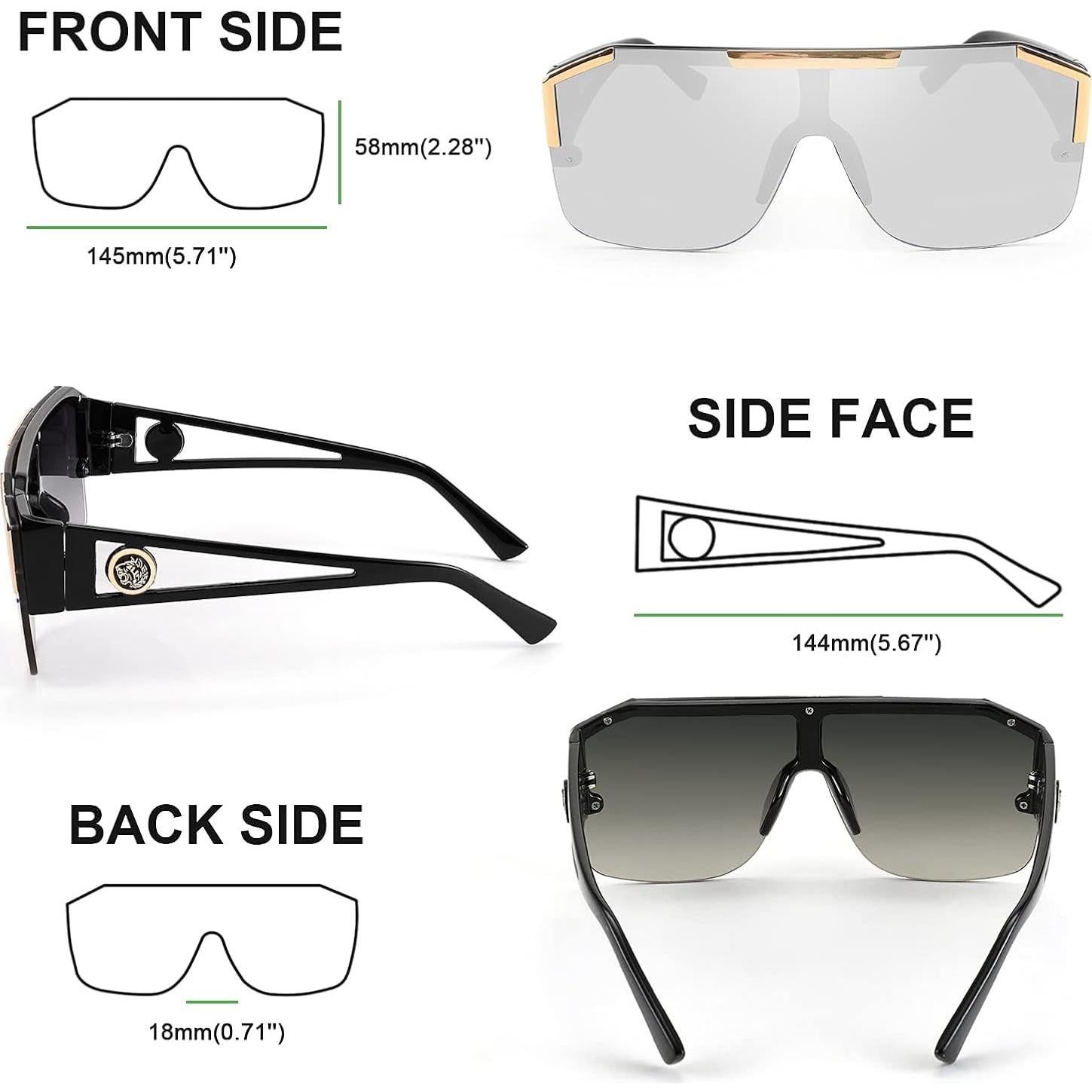 Gafas de Sol FEISEDY Cuadradas UV400 Marco Negro Lente Gris