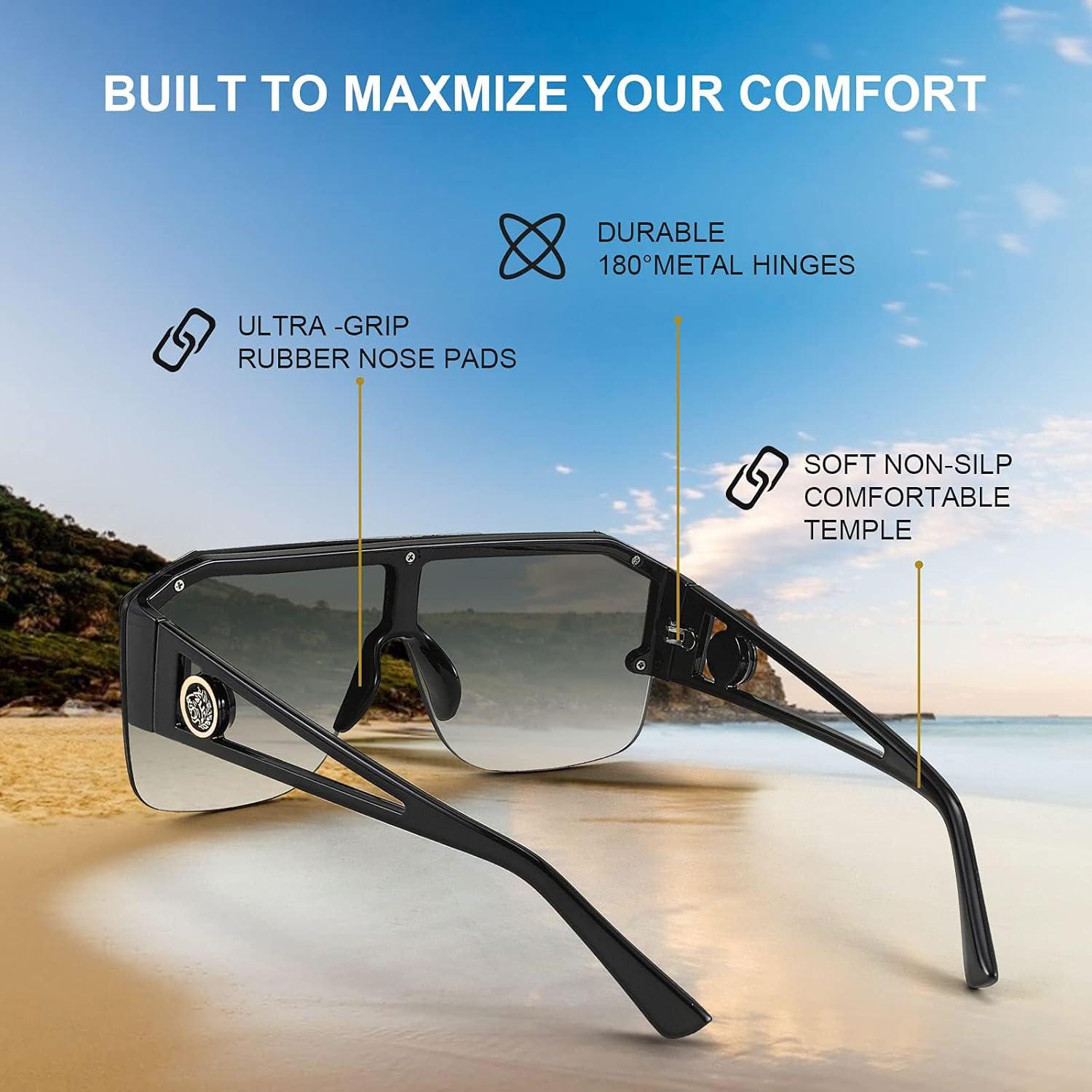 Gafas de Sol FEISEDY Cuadradas UV400 Marco Negro Lente Gris