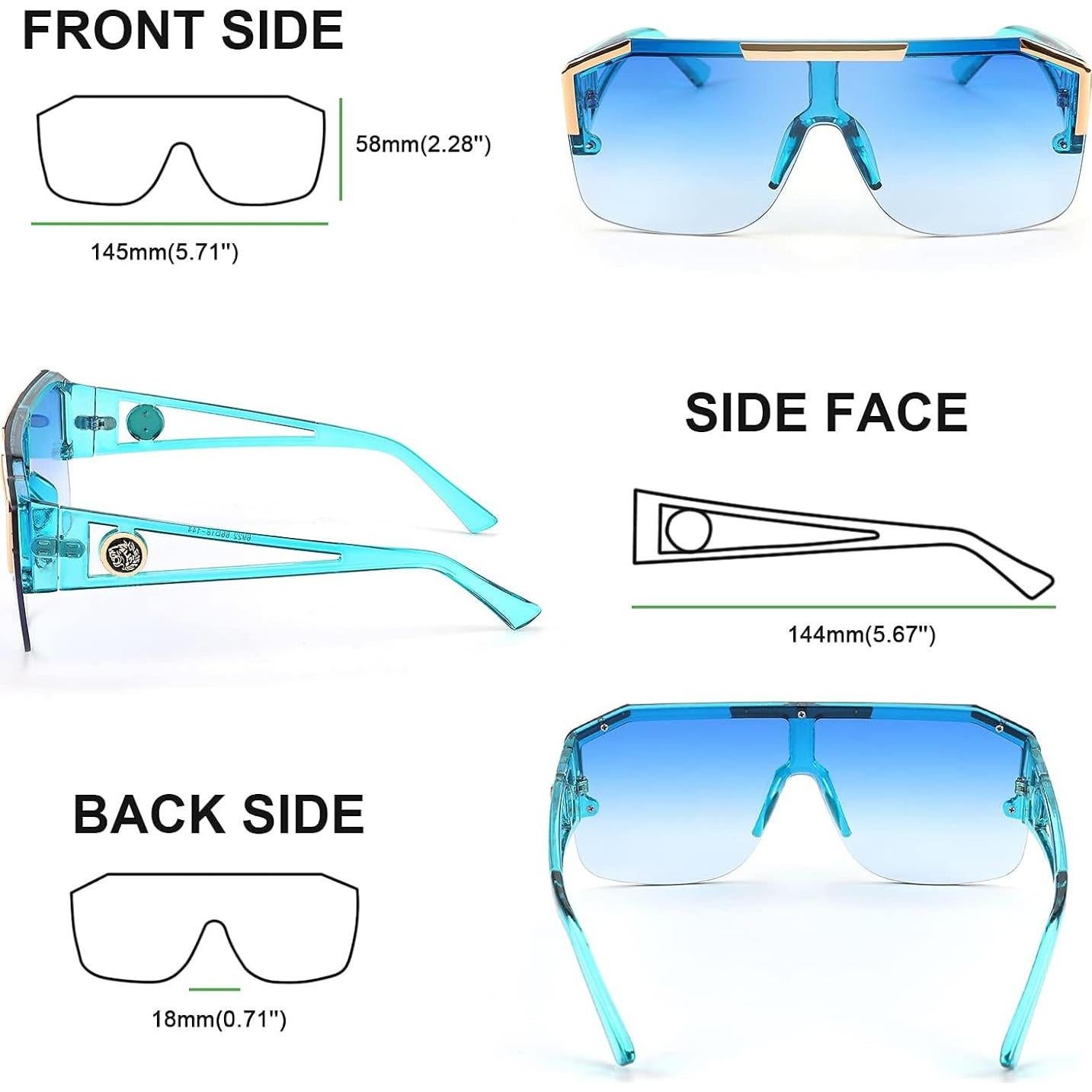 Gafas de Sol FEISEDY Cuadradas UV400 Gran Marco Azul Claro