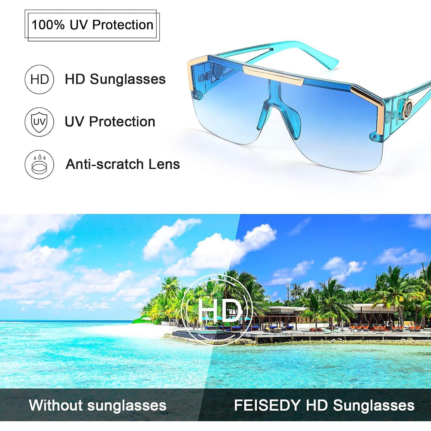 Gafas de Sol FEISEDY Cuadradas UV400 Gran Marco Azul Claro