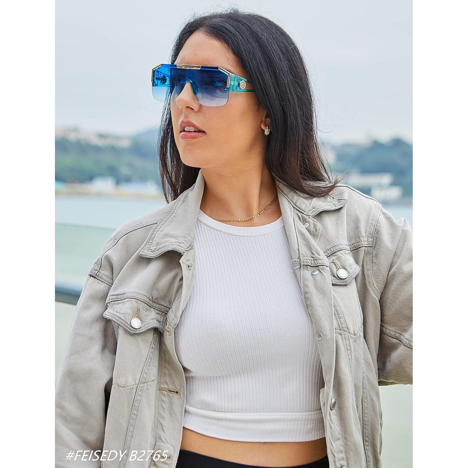 Gafas de Sol FEISEDY Cuadradas UV400 Gran Marco Azul Claro