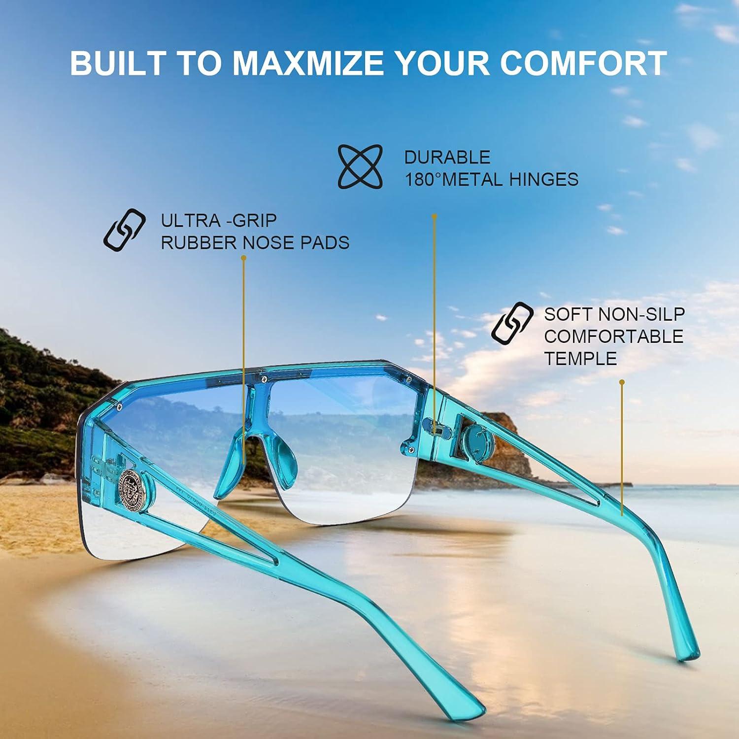 Gafas de Sol FEISEDY Cuadradas UV400 Gran Marco Azul Claro