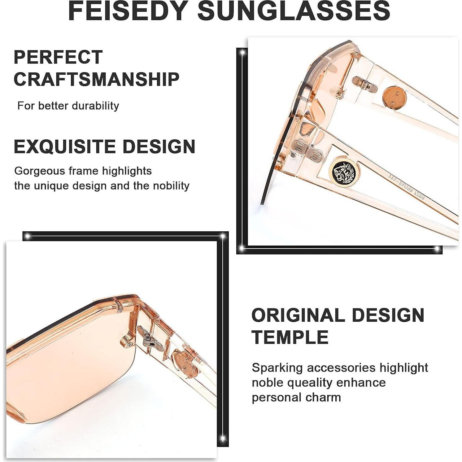 Gafas de Sol FEISEDY Cuadradas UV400 Rosa Champán