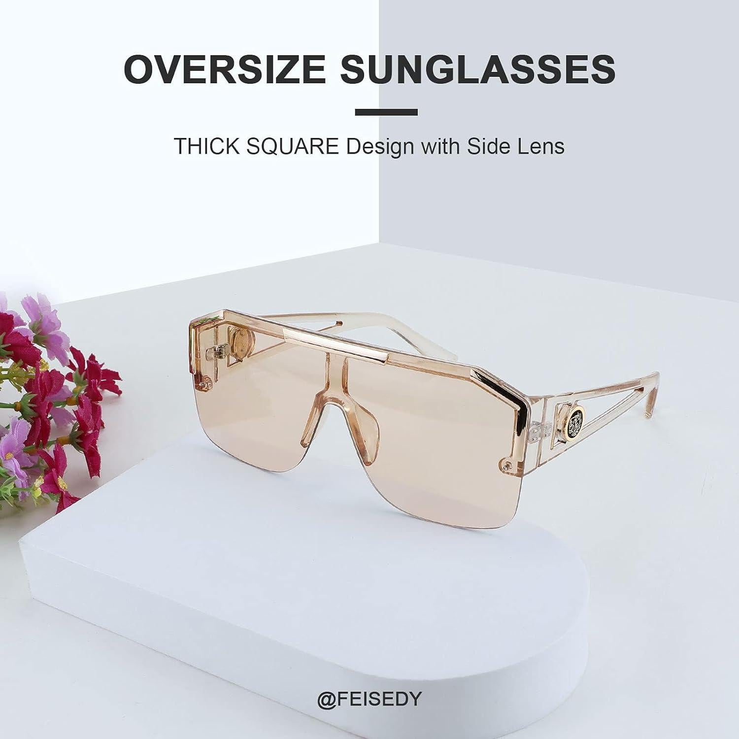 Gafas de Sol FEISEDY Cuadradas UV400 Rosa Champán