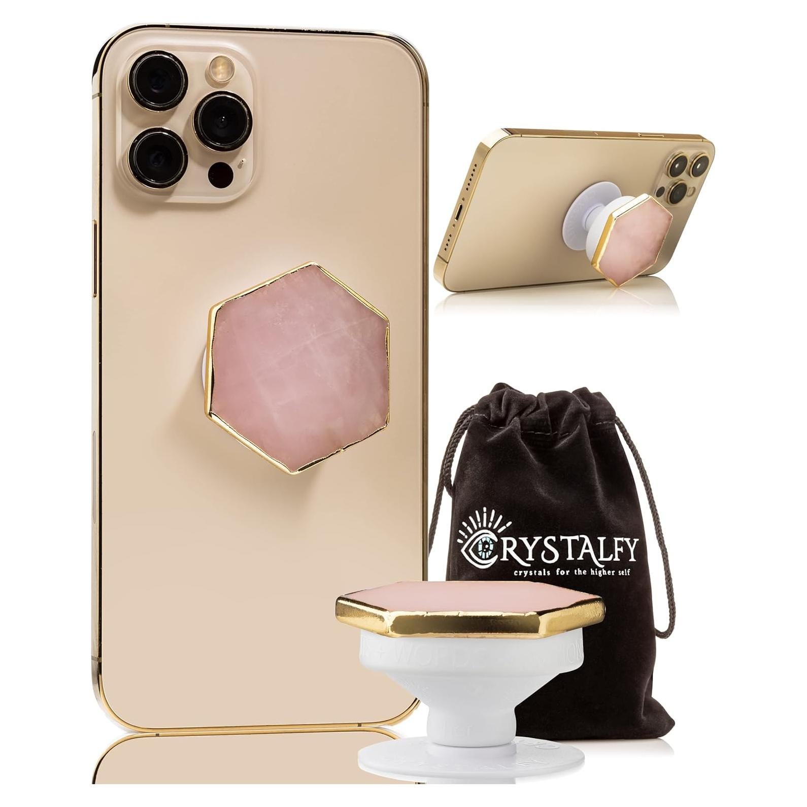 Agarradera de Cuarzo Rosa CRYSTALFY con Adhesivo Magnético