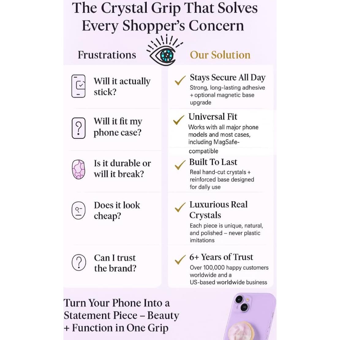 Agarradera de Cuarzo Rosa CRYSTALFY con Adhesivo Magnético