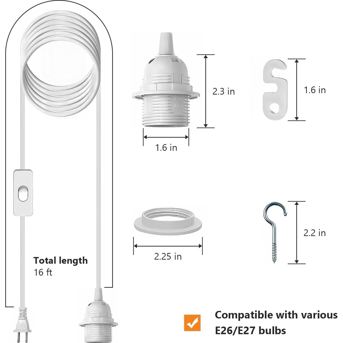 Kit de Lámpara Colgante E26/E27 4.88m con Interruptor jkahh