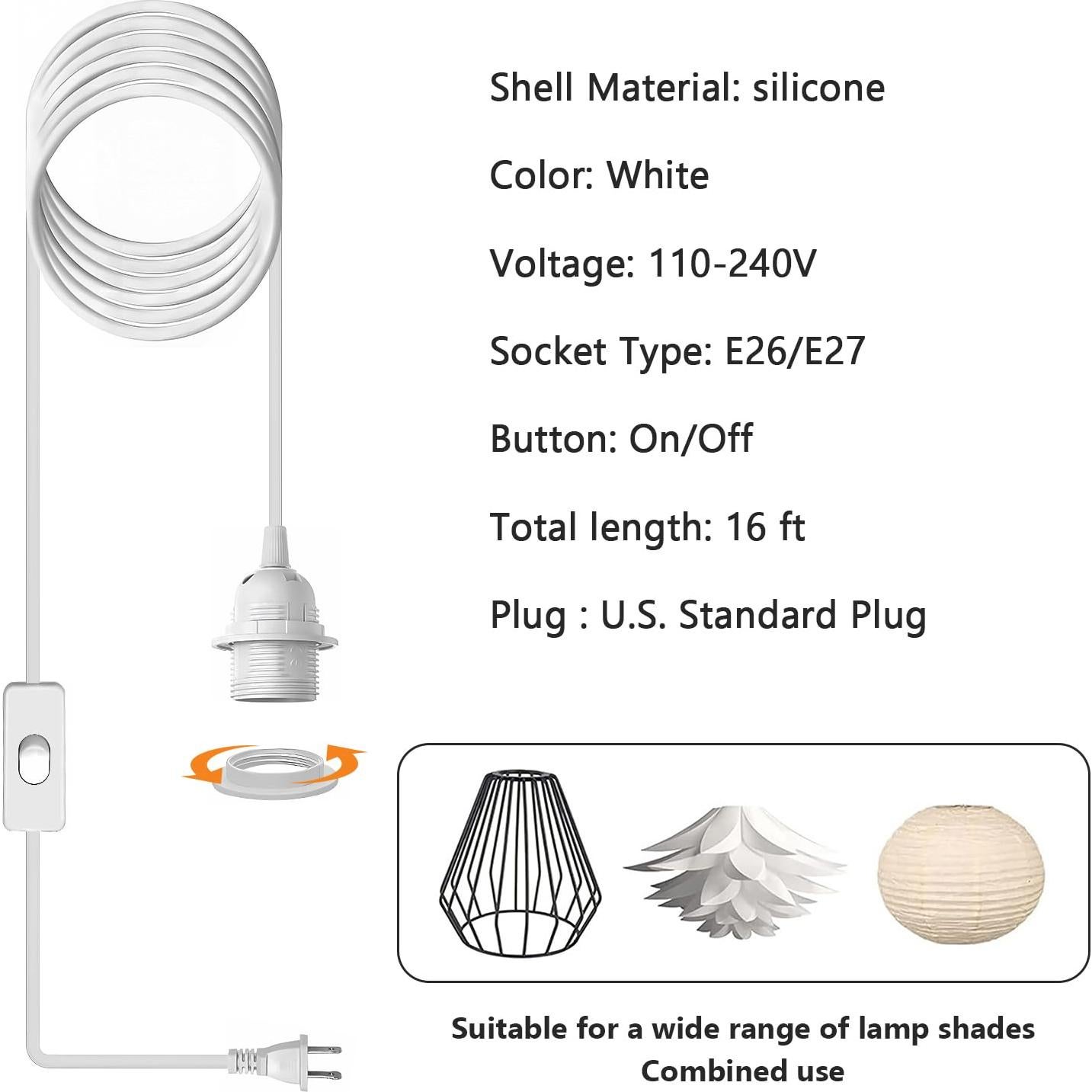 Kit de Lámpara Colgante E26/E27 4.88m con Interruptor jkahh