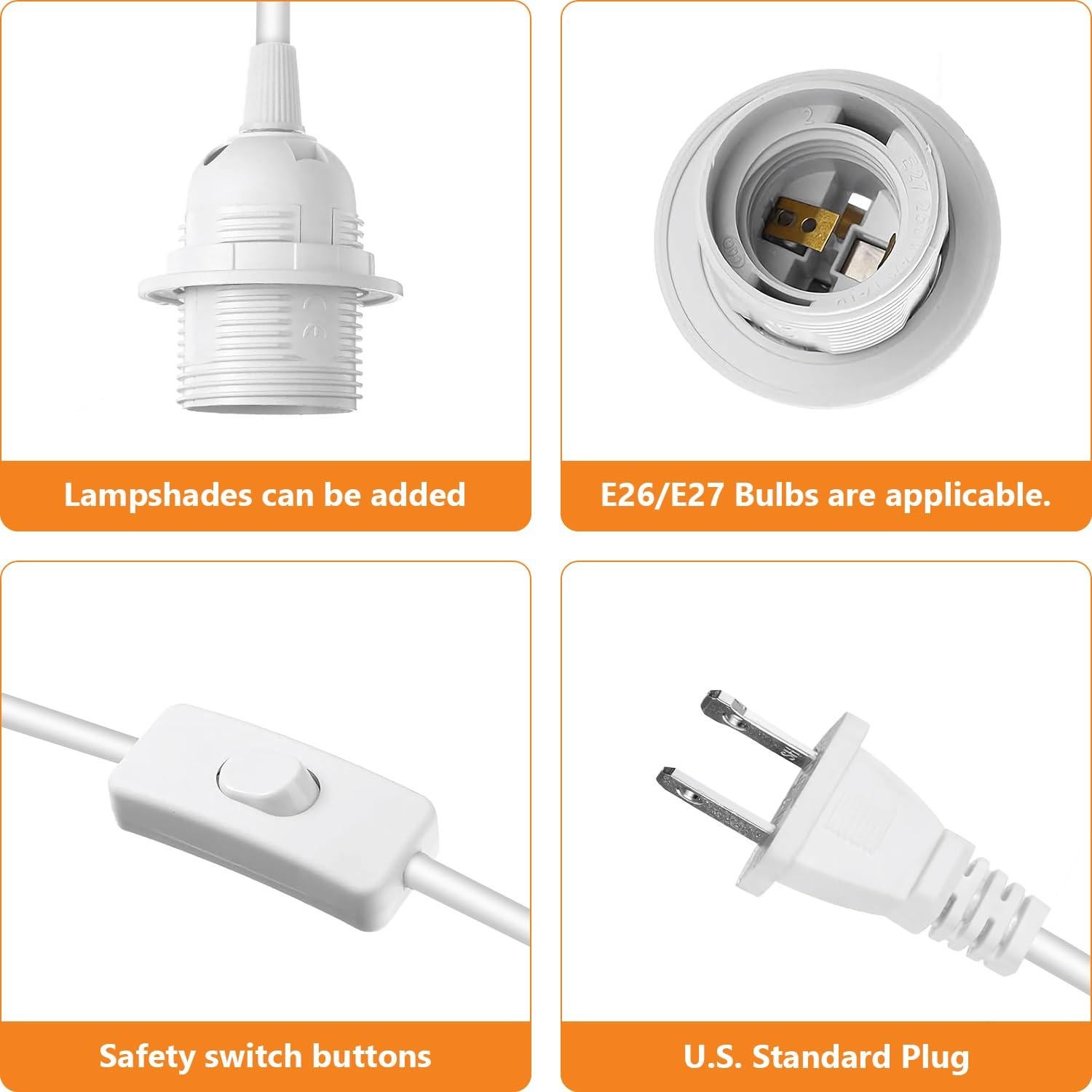 Kit de Lámpara Colgante E26/E27 4.88m con Interruptor jkahh