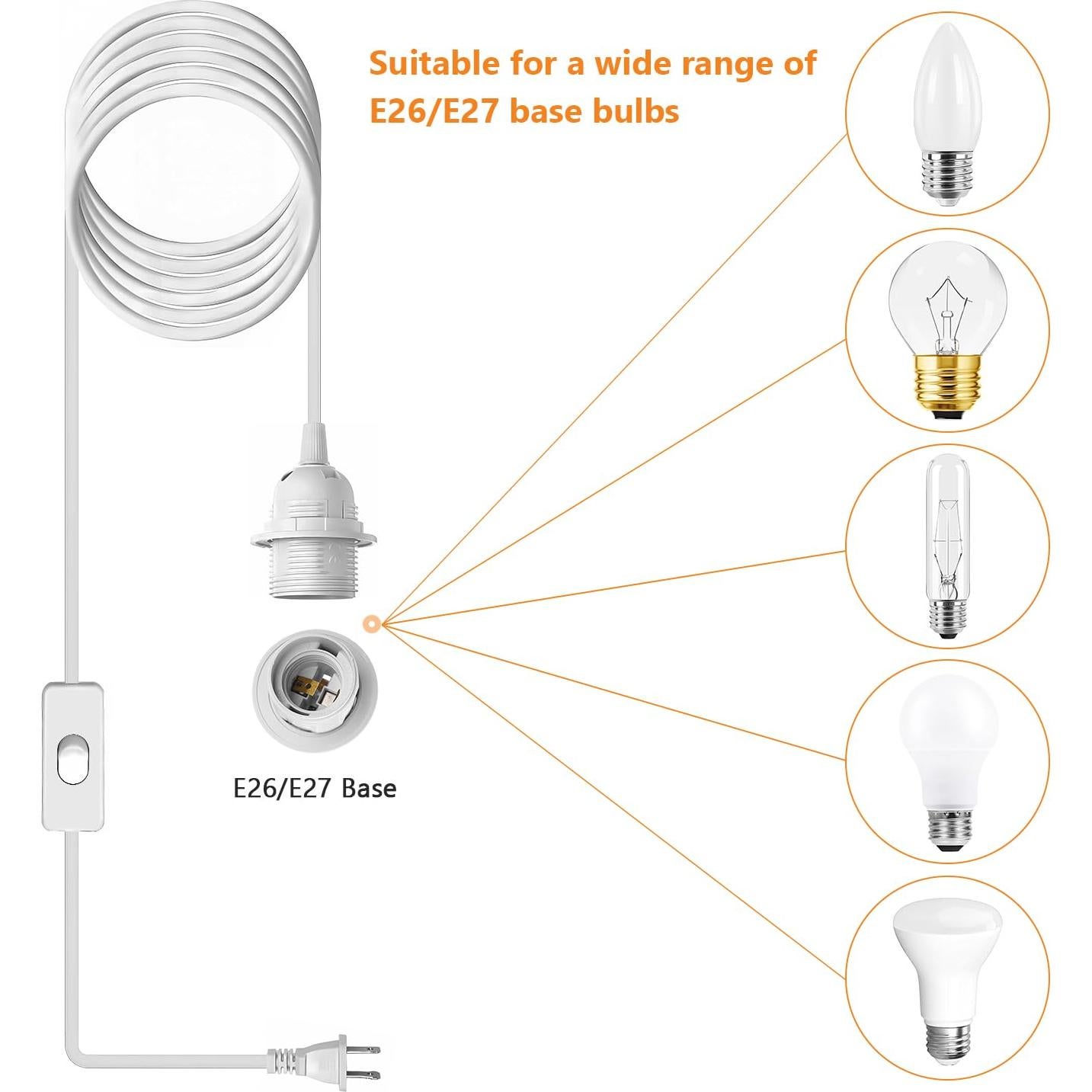 Kit de Lámpara Colgante E26/E27 4.88m con Interruptor jkahh