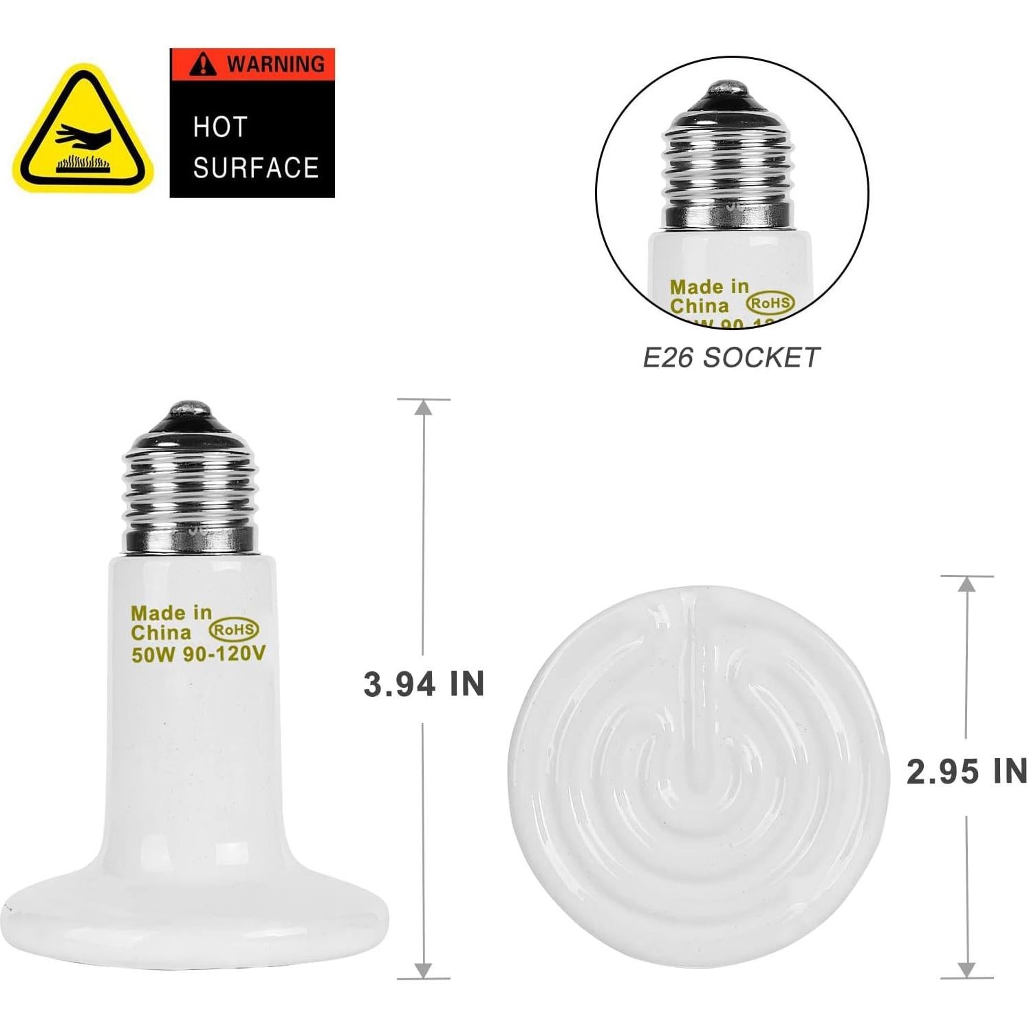 Lámpara de Calor Cerámica 50W WUHOSTAM 3 Paquetes Blanca