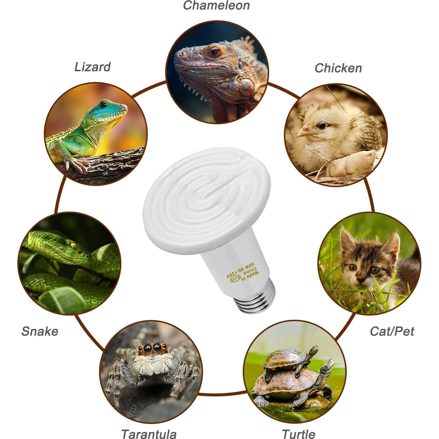 Lámpara de Calor Cerámica 50W WUHOSTAM 3 Paquetes Blanca