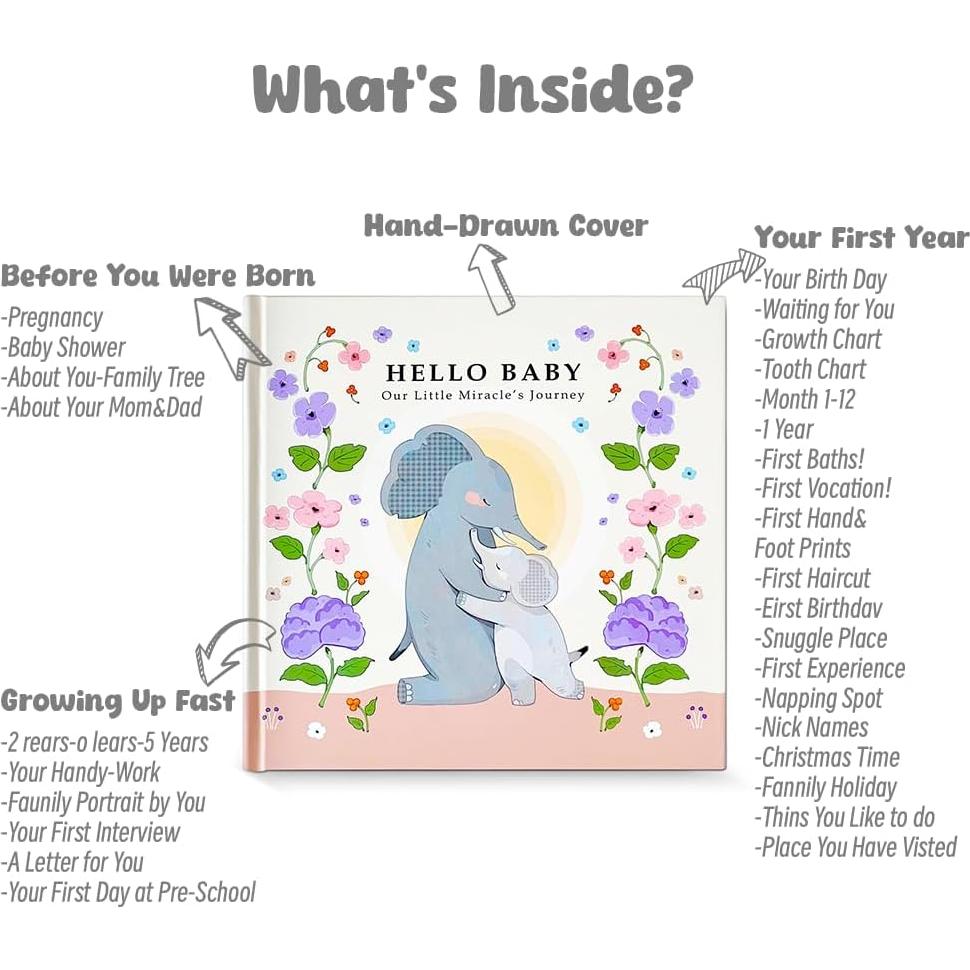 Libro de Recuerdos para Bebés FOUNCY Elefante 76 Páginas