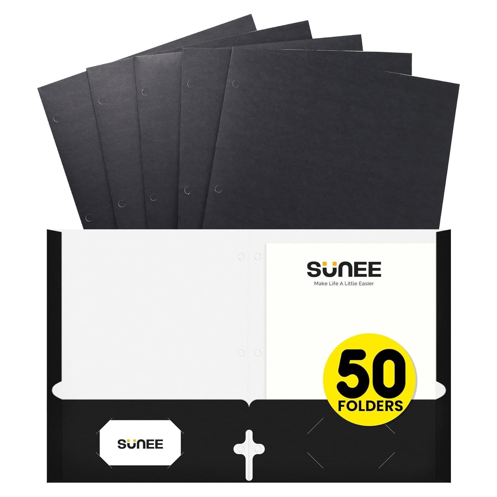 Carpetas de 2 Bolsillos SUNEE Negro 50 Paquete Tamaño Carta