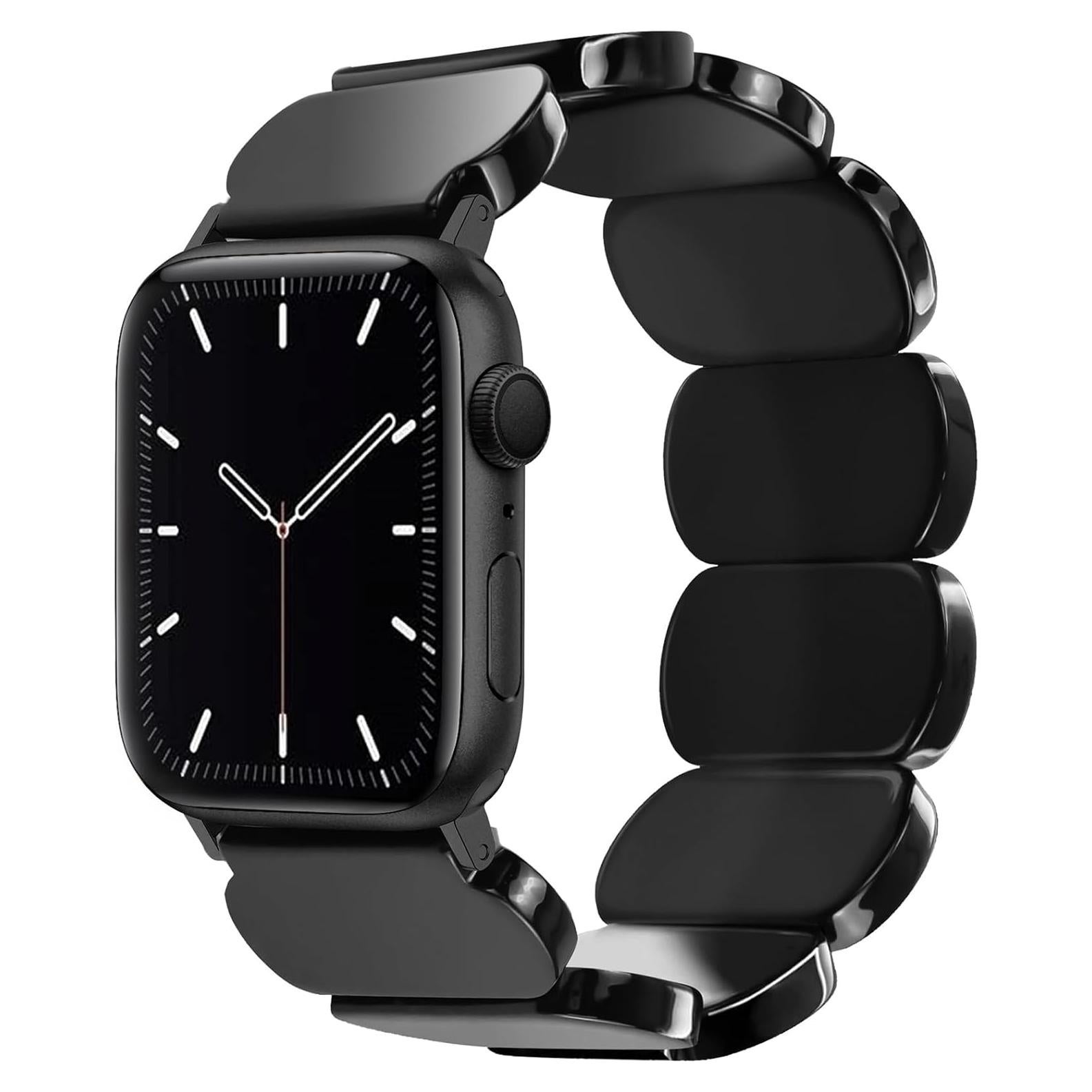 Resin Stretchy Watch Bands Women Compatible with Apple Watch 38mm 40mm 41mm 42mm (S10) Tortoise Light Bracelet Beaded Elastic Strap for iWatch Series10/9/8/7/6/5/4/3/2/1/SE/Ultra (S)