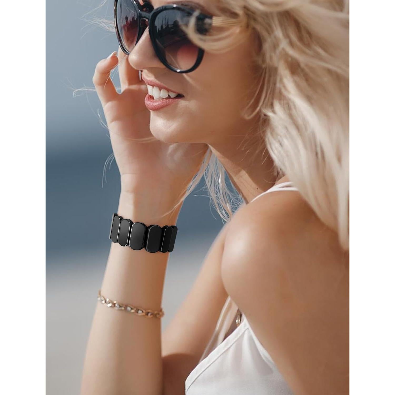 Resin Stretchy Watch Bands Women Compatible with Apple Watch 38mm 40mm 41mm 42mm (S10) Tortoise Light Bracelet Beaded Elastic Strap for iWatch Series10/9/8/7/6/5/4/3/2/1/SE/Ultra (S)