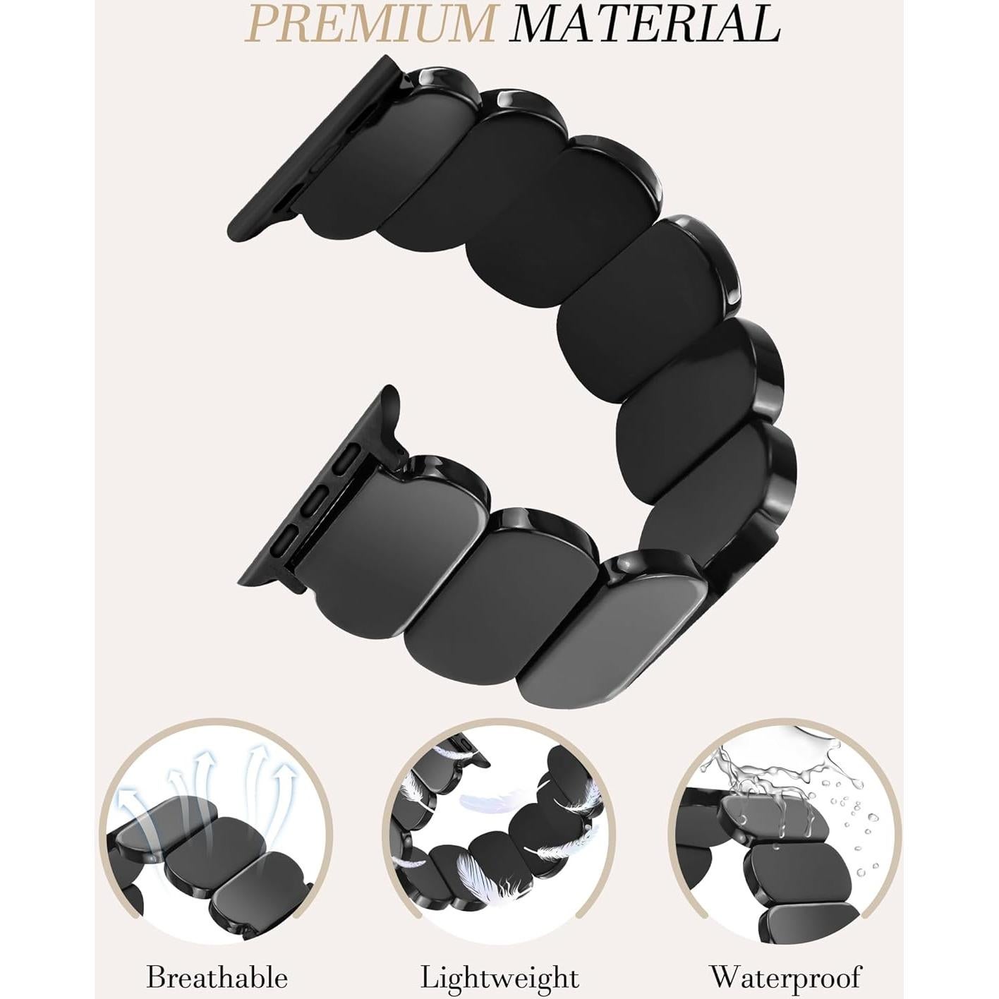 Resin Stretchy Watch Bands Women Compatible with Apple Watch 38mm 40mm 41mm 42mm (S10) Tortoise Light Bracelet Beaded Elastic Strap for iWatch Series10/9/8/7/6/5/4/3/2/1/SE/Ultra (S)