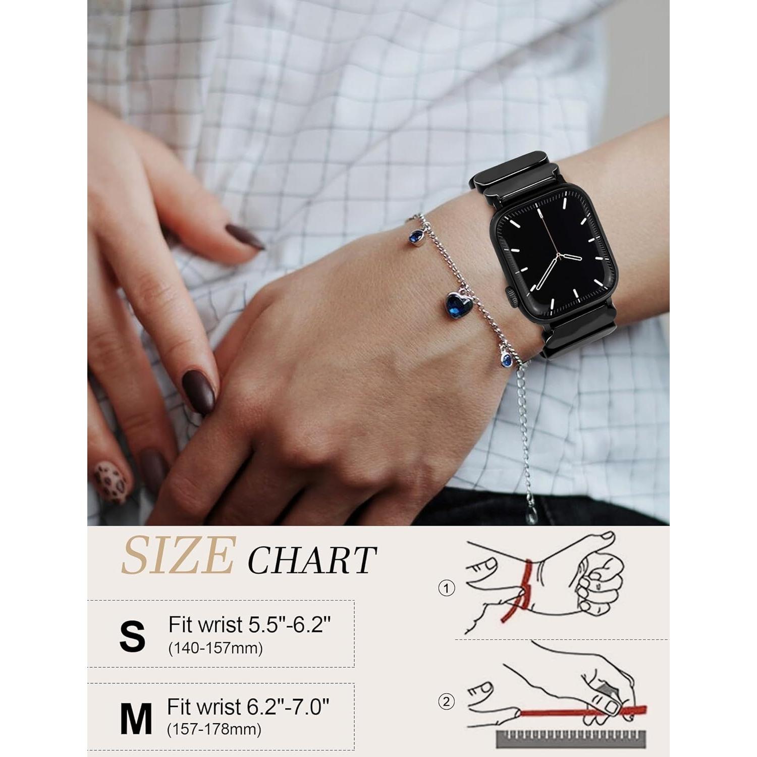 Resin Stretchy Watch Bands Women Compatible with Apple Watch 38mm 40mm 41mm 42mm (S10) Tortoise Light Bracelet Beaded Elastic Strap for iWatch Series10/9/8/7/6/5/4/3/2/1/SE/Ultra (S)